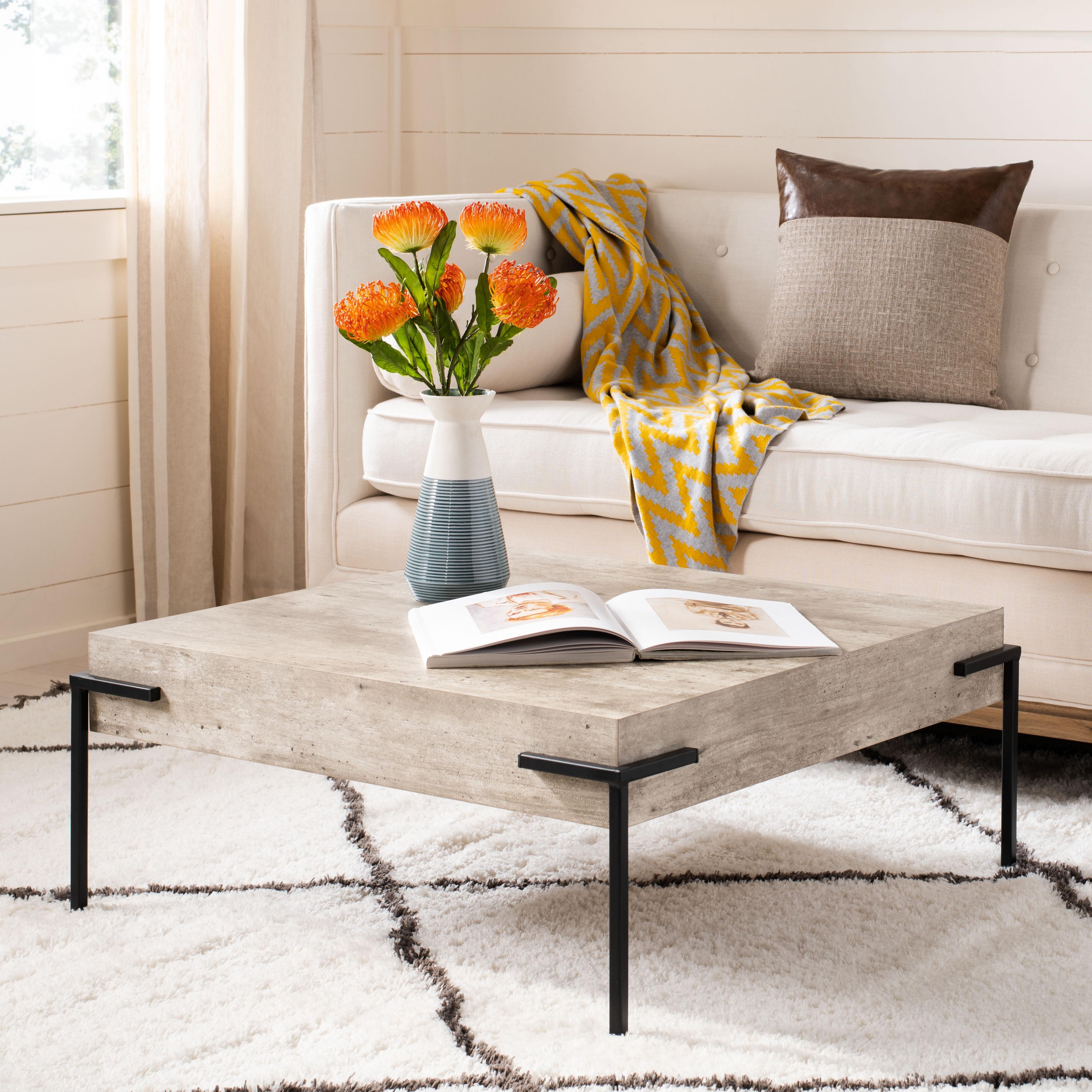 Eli Square Coffee Table - Light Grey Faux Concrete/Black - Safavieh