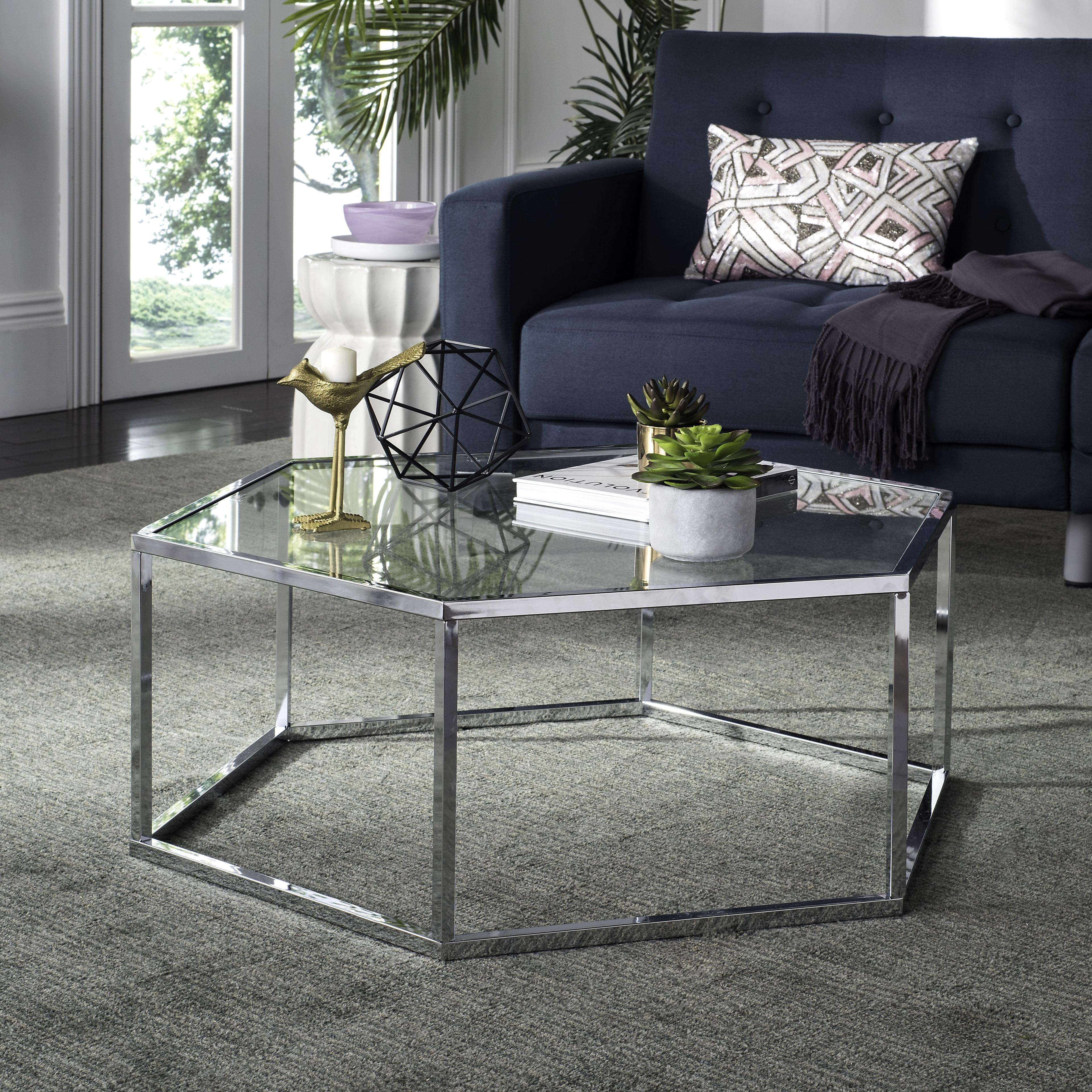 Eliana 36" Chrome and Glass Hexagonal Coffee Table