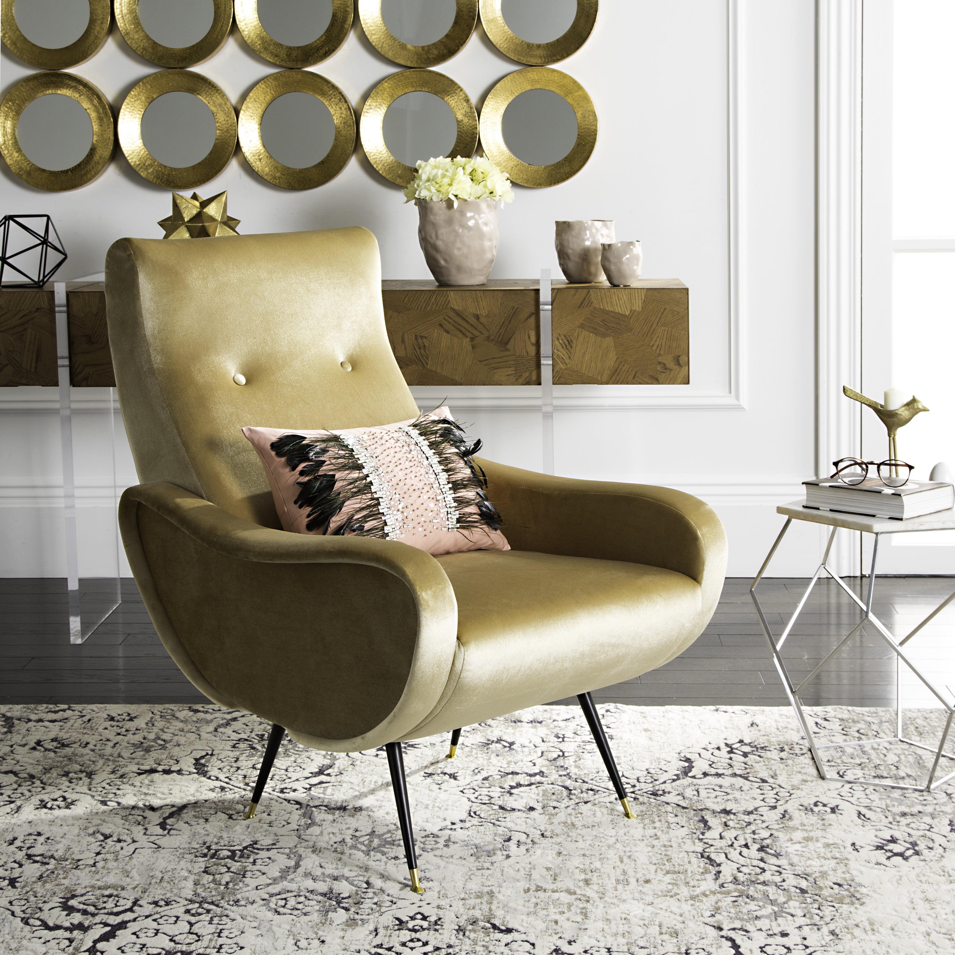 Elicia Transitional Camel Velvet Accent Chair with Gold Cap Legs