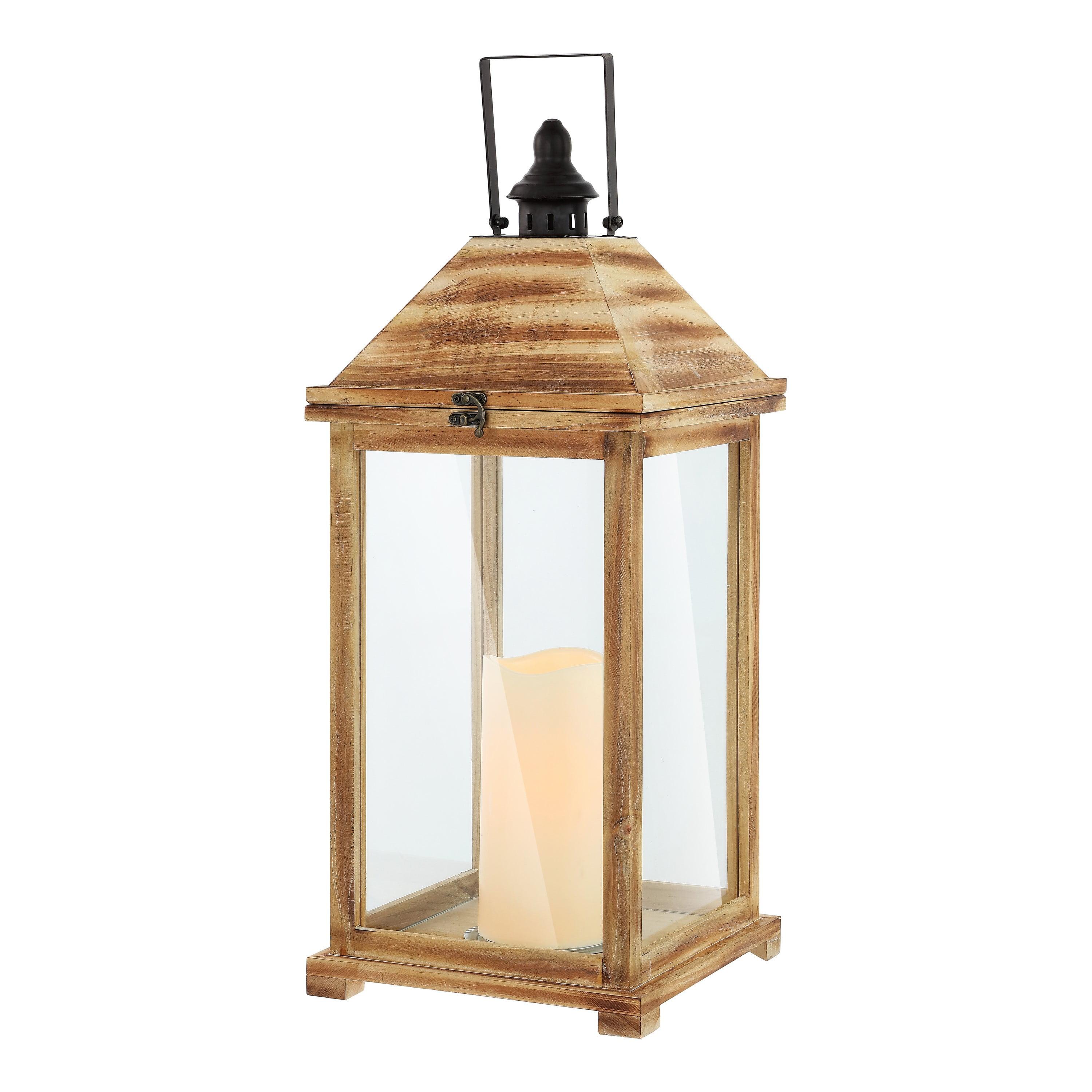 Elida Light Brown Wood Outdoor Candle Lantern