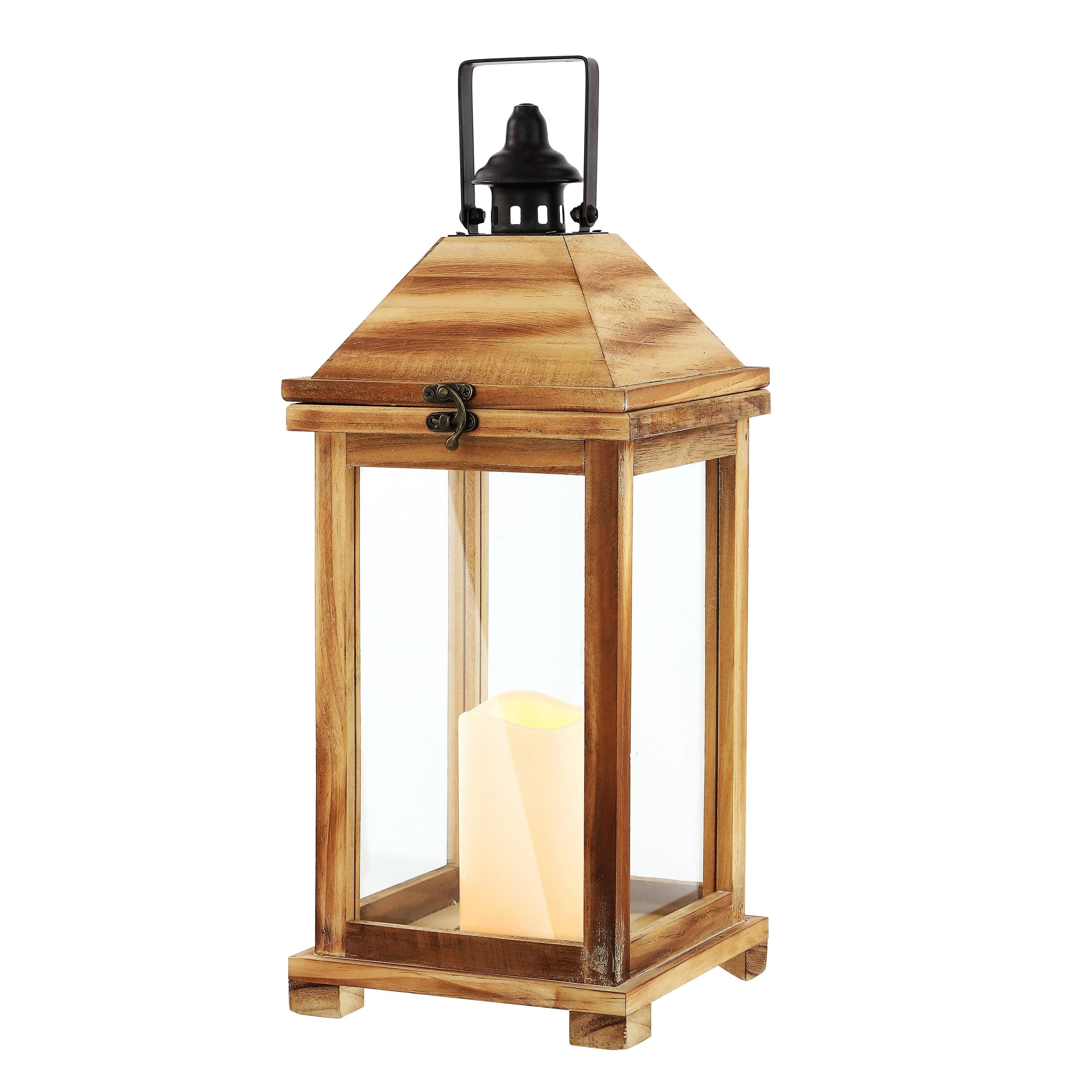 Elida 18.25" Light Brown Wood Outdoor Candle Lantern