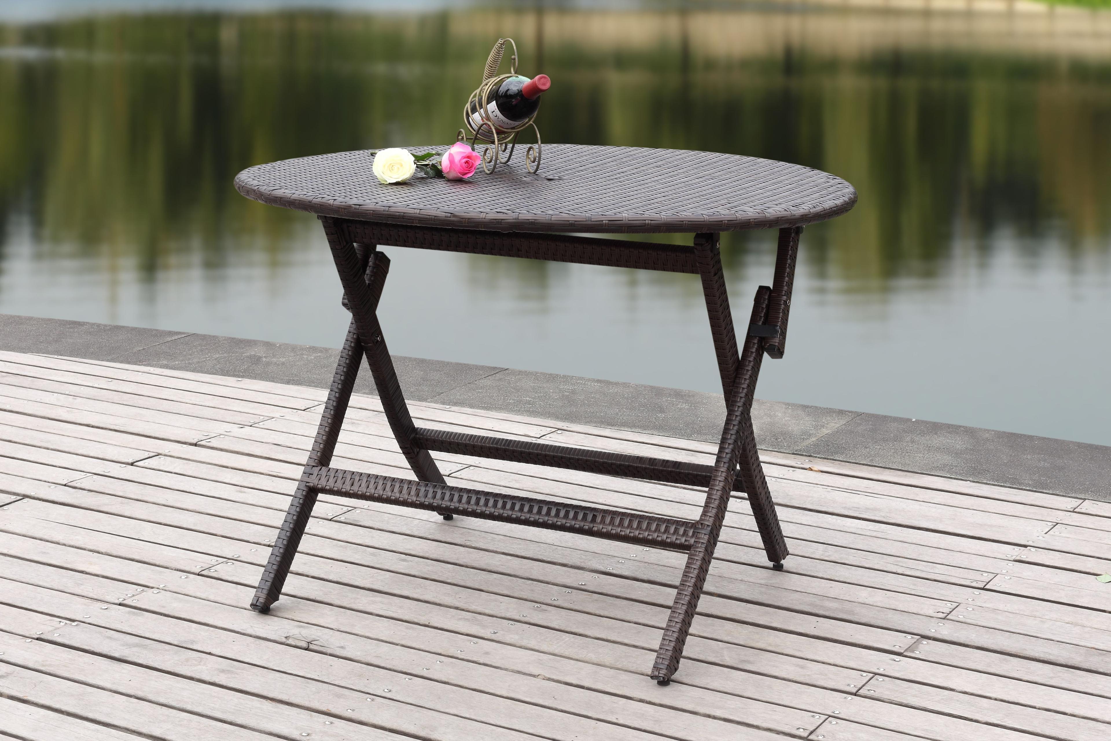 Ellis Round Patio Folding Table - Brown - Safavieh