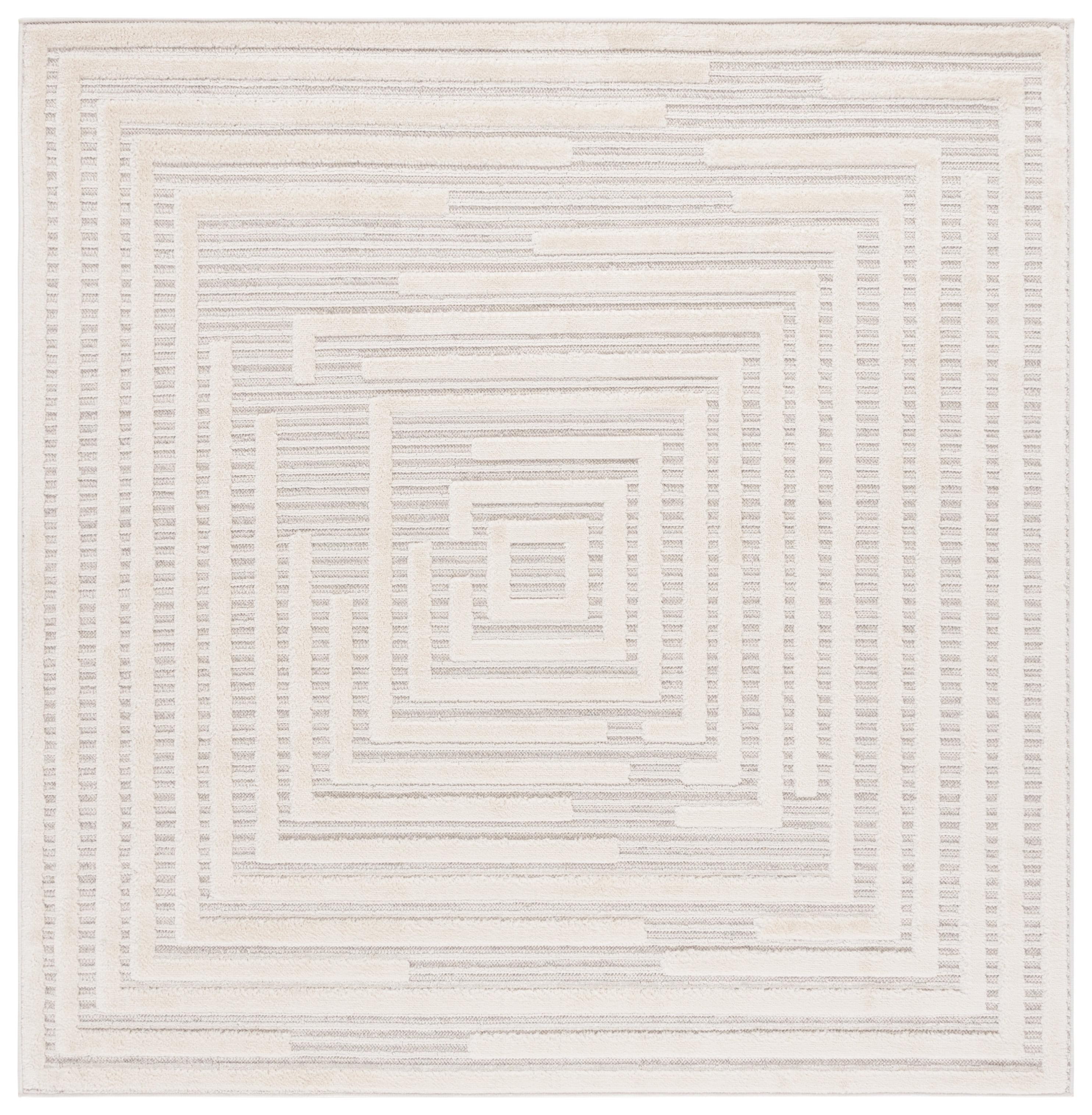 Elmhurst Ivory Geometric Square Wool Area Rug