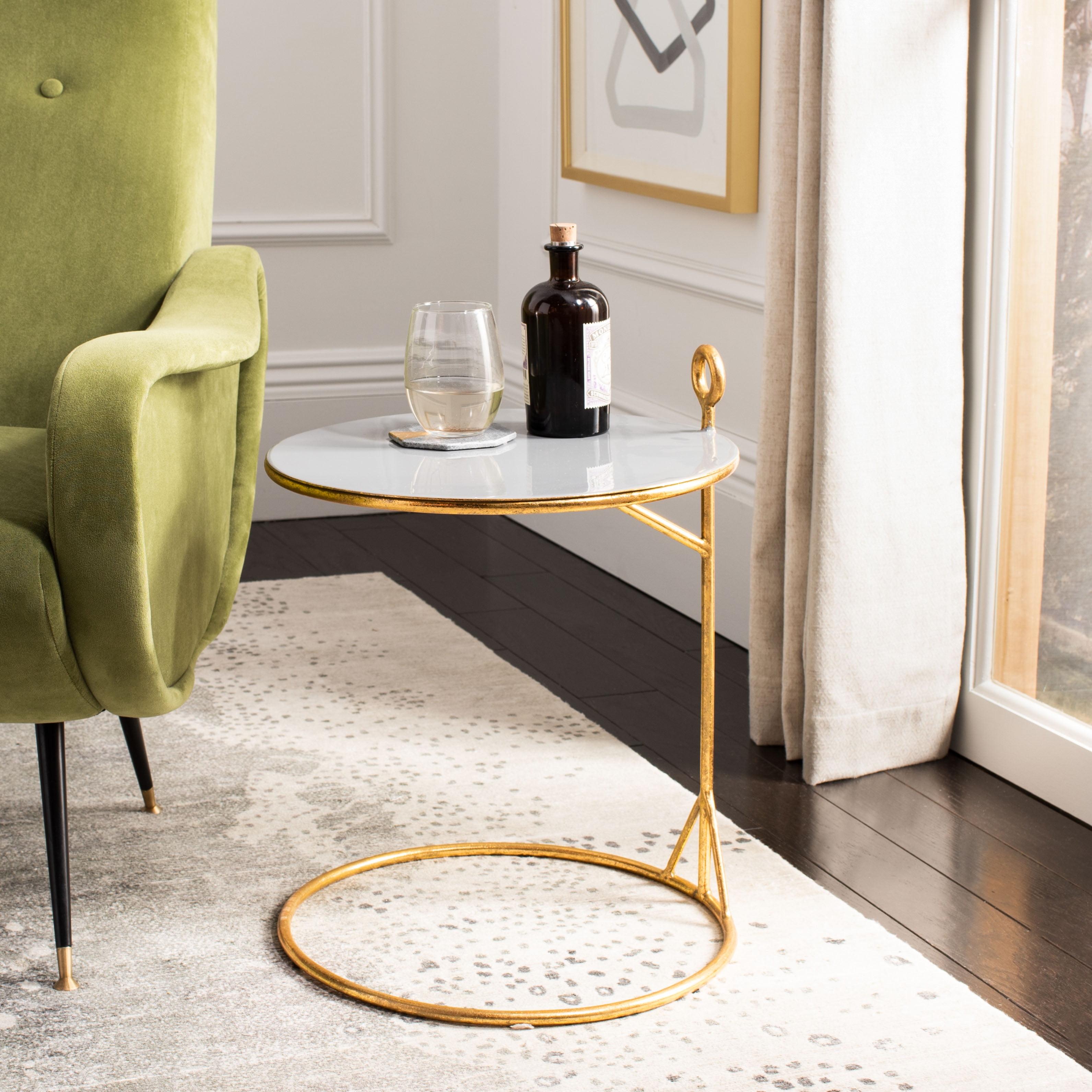 Elegant Transitional Round Metal Table in Gold with Grey Top