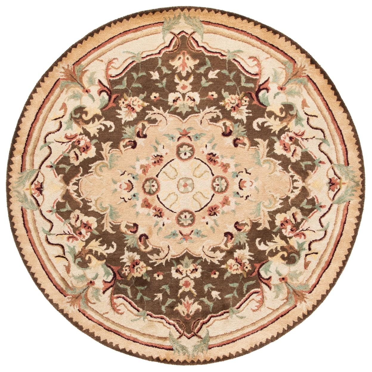 Handcrafted Brown Wool 8' Round Floral Tufted Area Rug