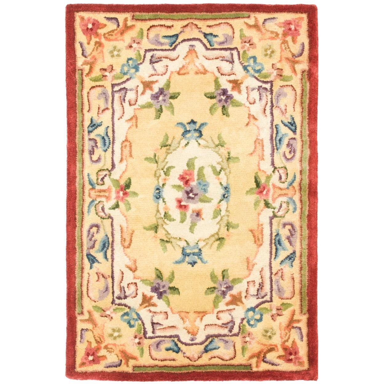 Empire Red and Gold Floral Wool Handmade Tufted Rug 2' x 3'