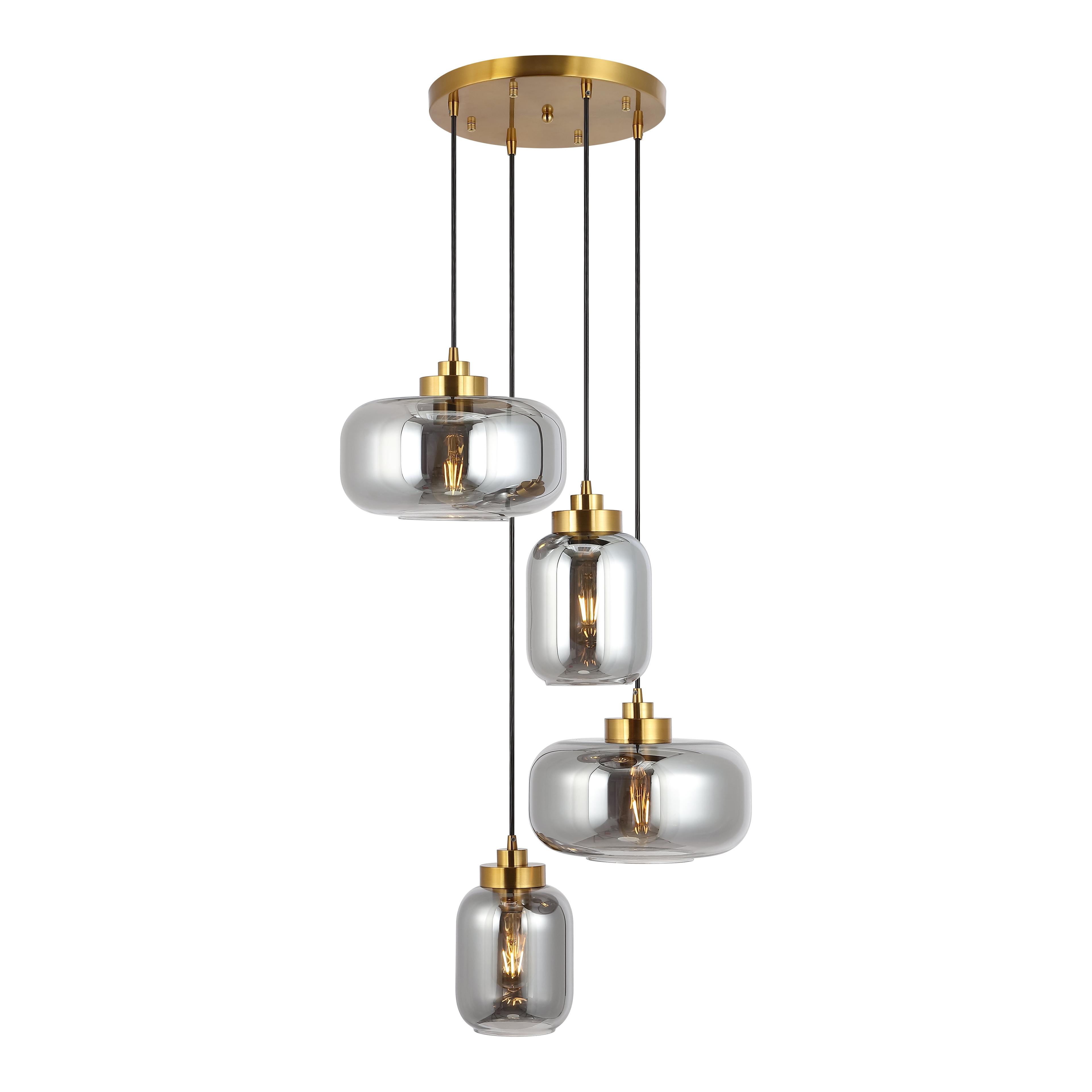 Equinox 4 Light 19 Inch Pendant - Smoke Grey/Brass - Safavieh.