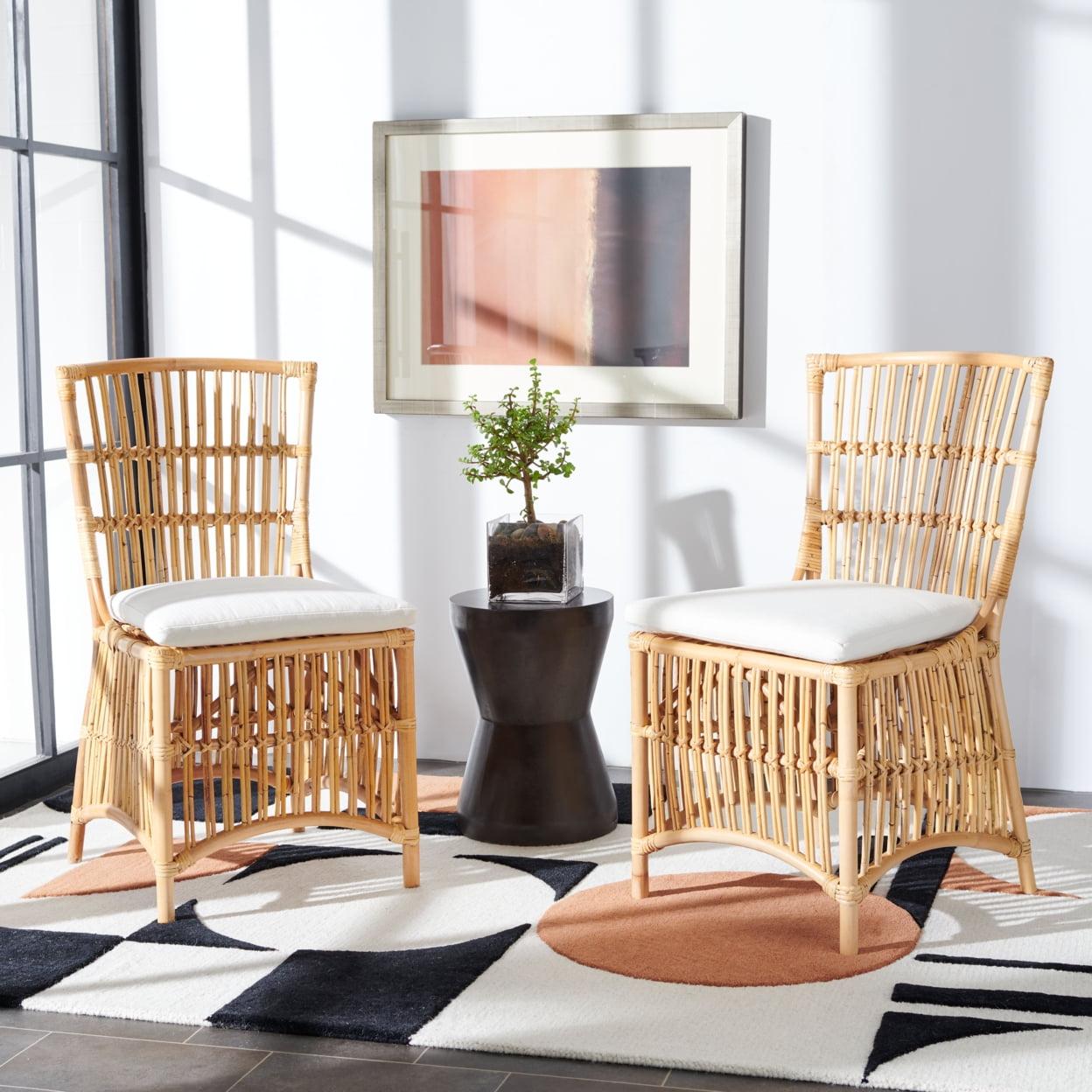 Erika Natural Rattan and White Metal Accent Chair Set of 2