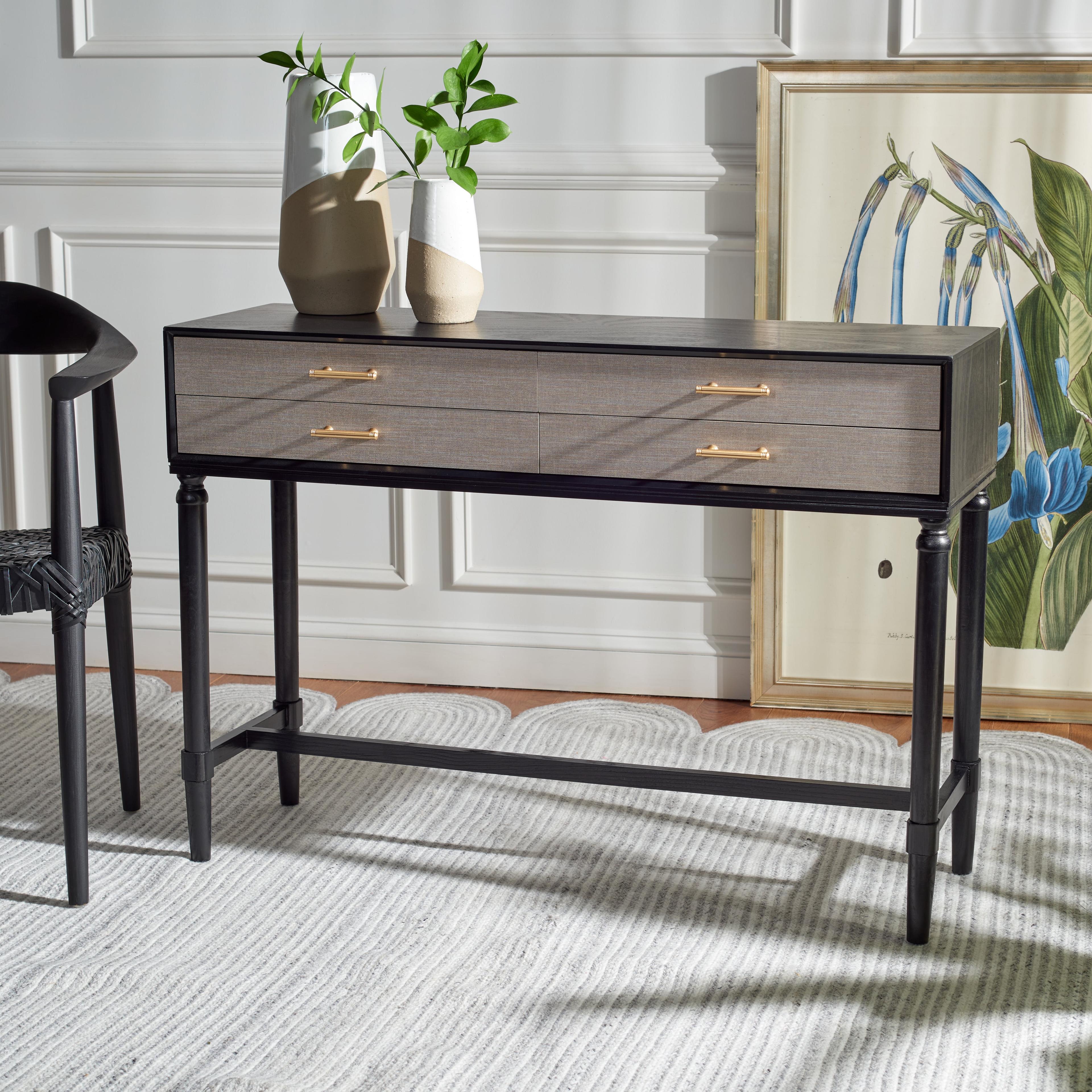 Black Wood Console Table with Turned Legs and Storage