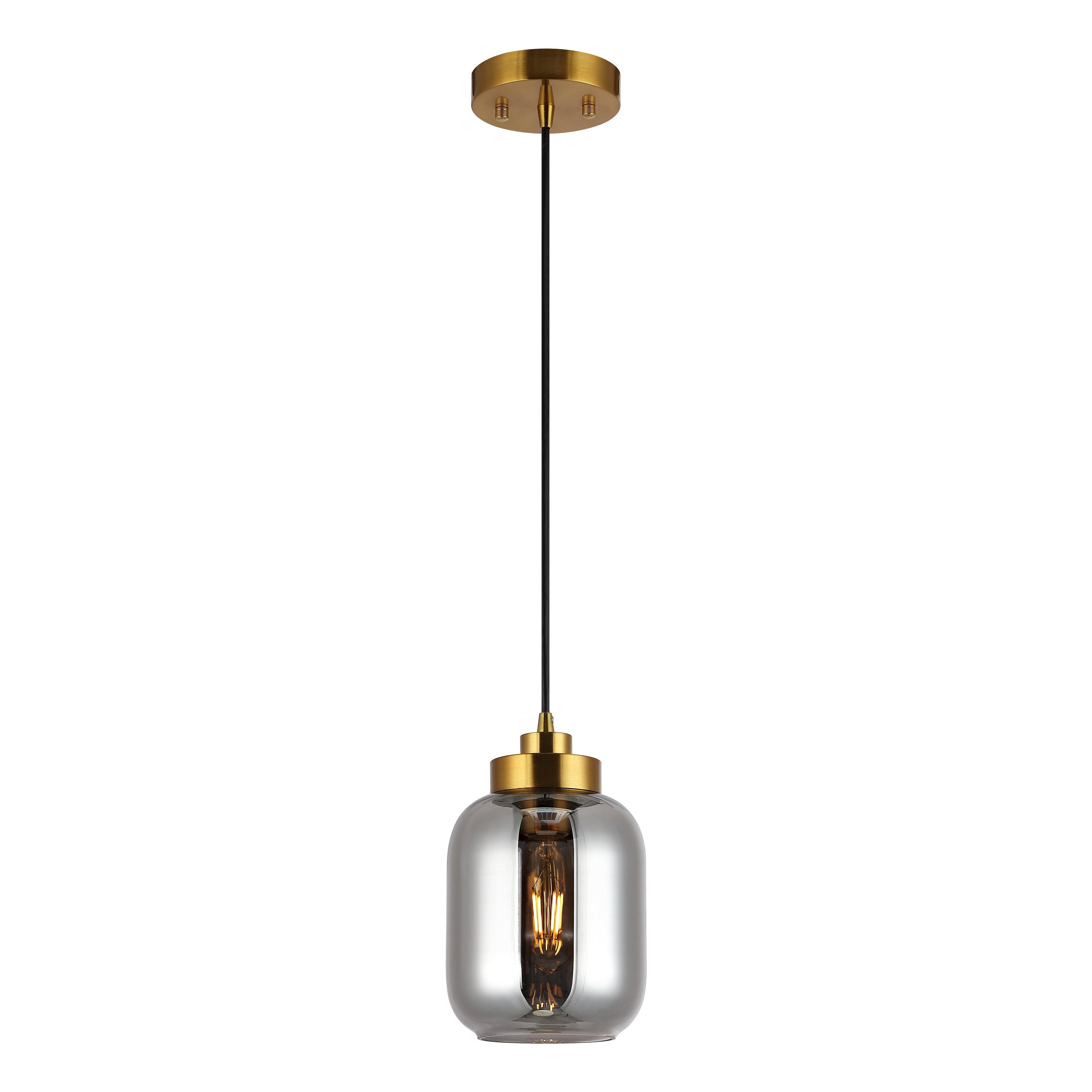 Ethyx 6 Inch Pendant - Smoke Grey/Brass - Safavieh.