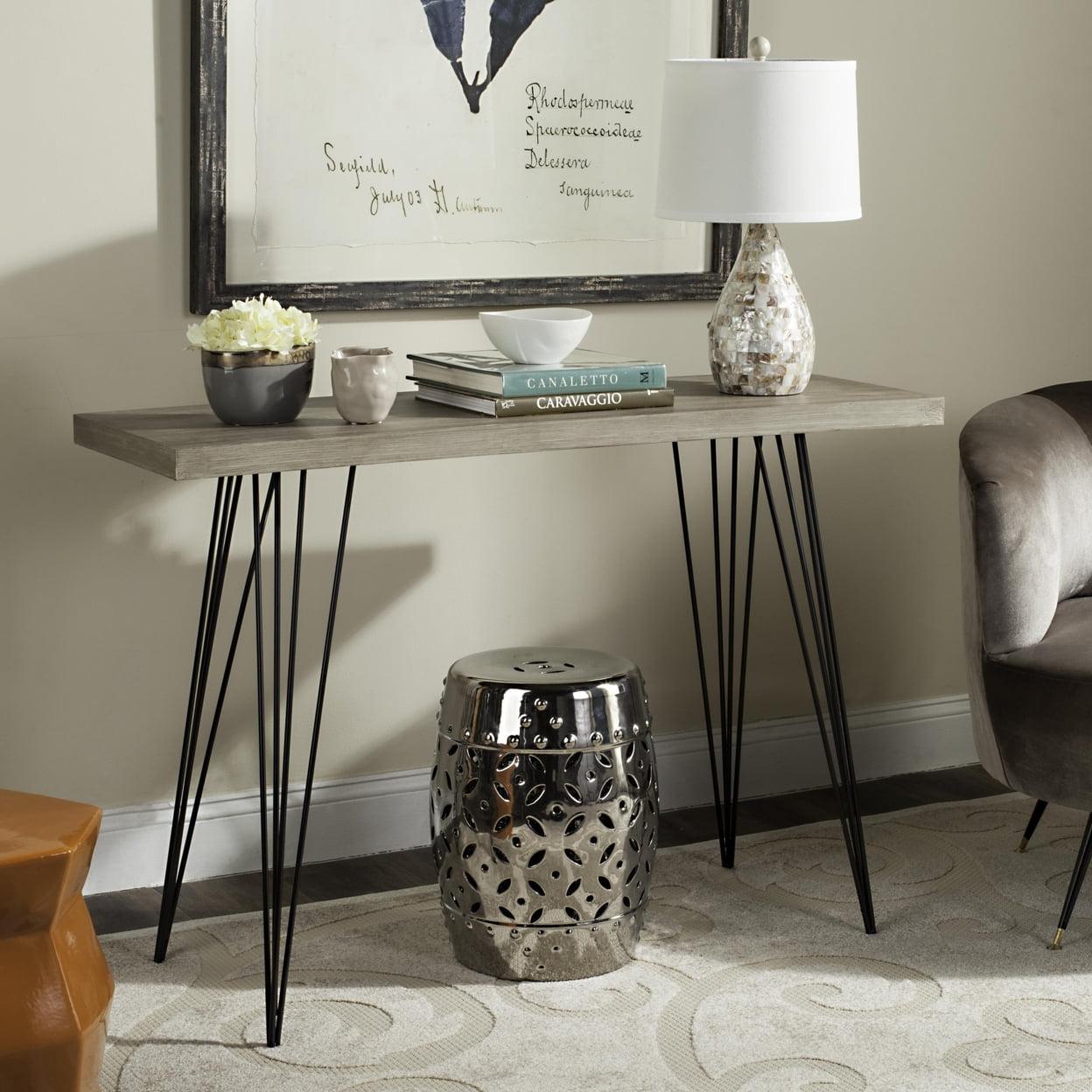 Light Brown Wood and Metal Hairpin Leg Hallway Table