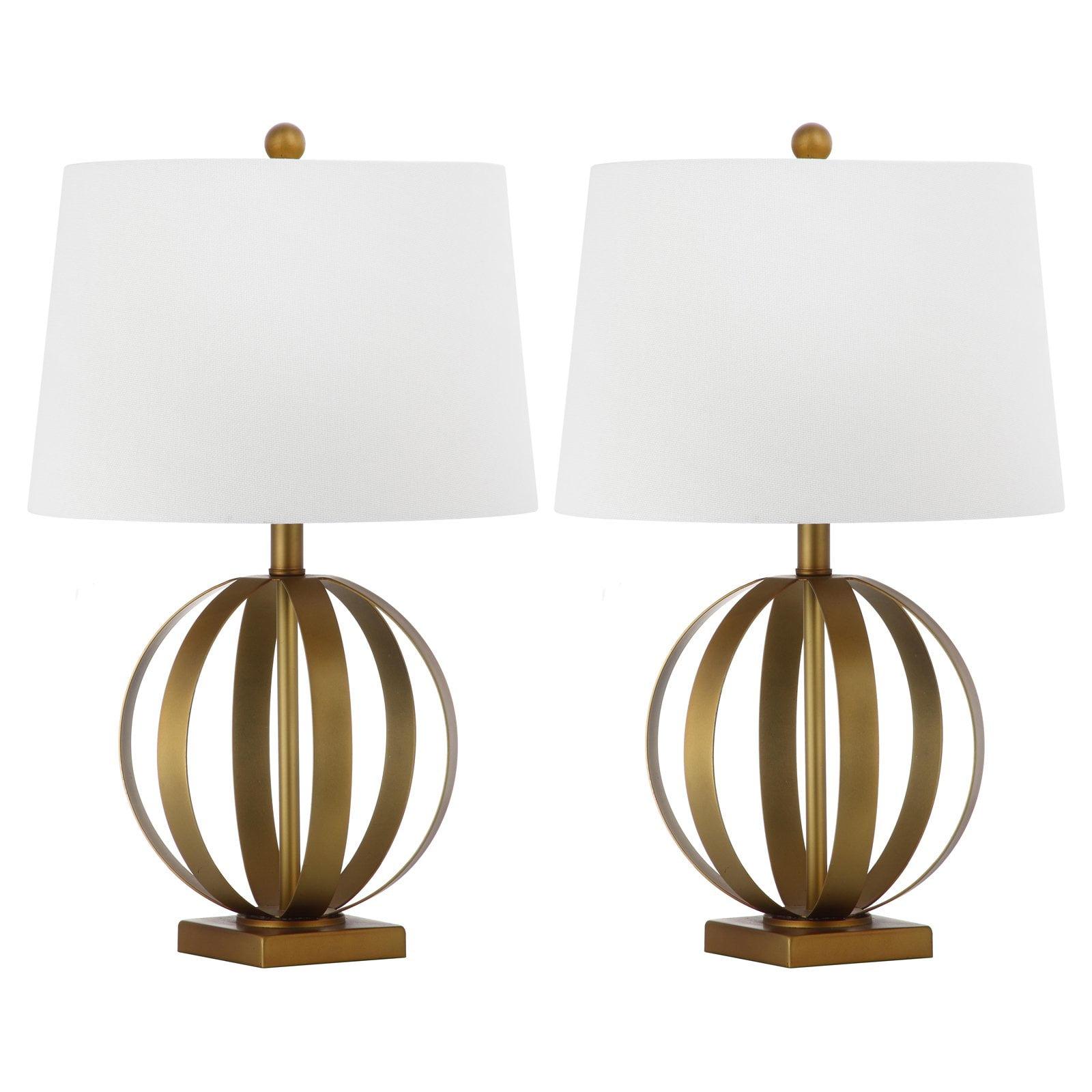 Euginia Sphere Gold-Finished Metal Table Lamp Set with White Cotton Shade