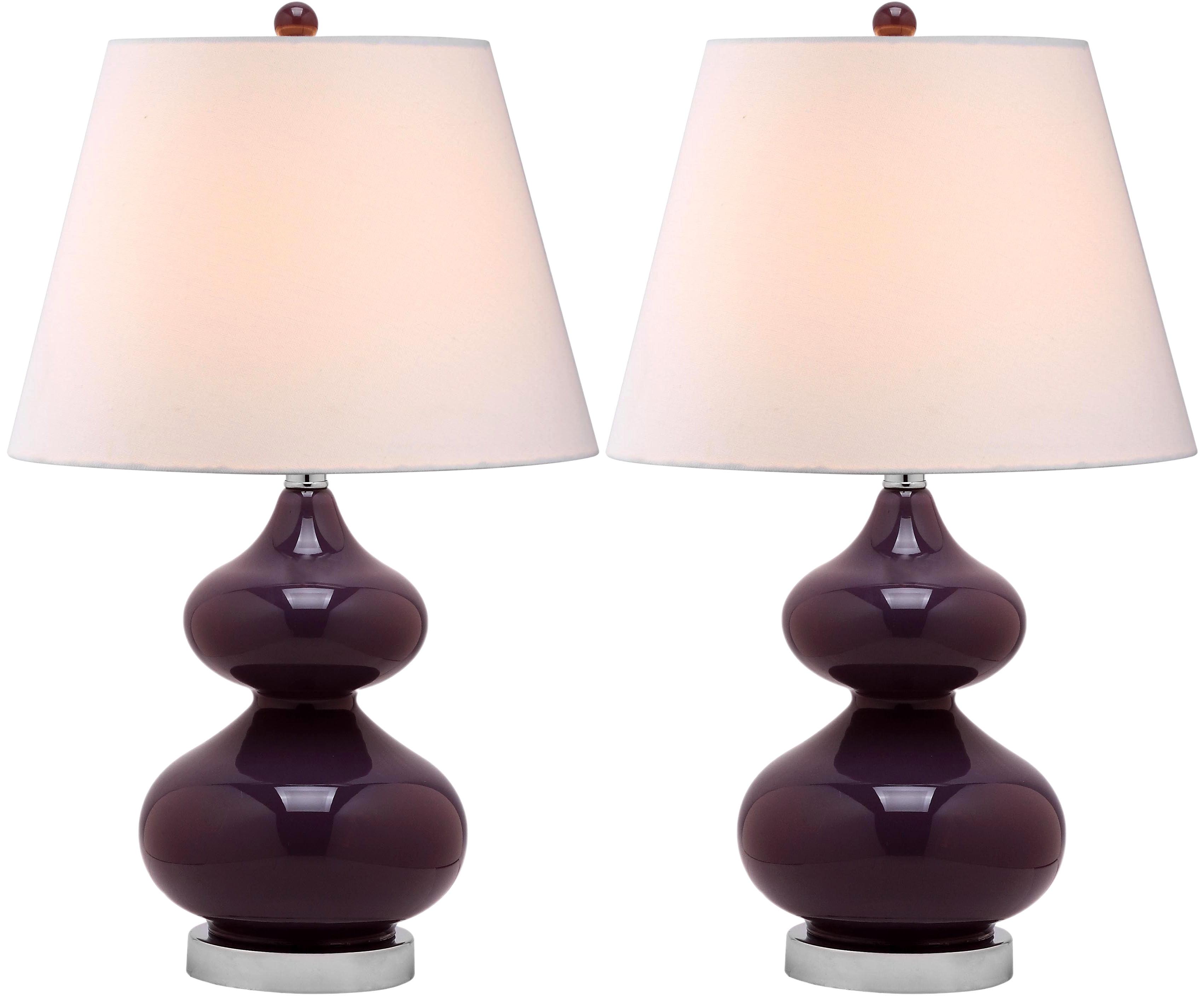 Eva Double Gourd Dark Purple Glass Table Lamp Set with Silver Accents