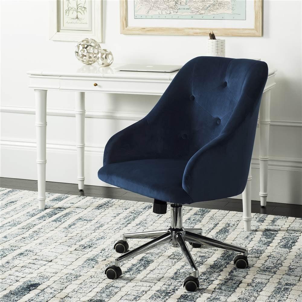 Evelynn Navy Tufted Velvet Swivel Arm Chair with Chrome Legs