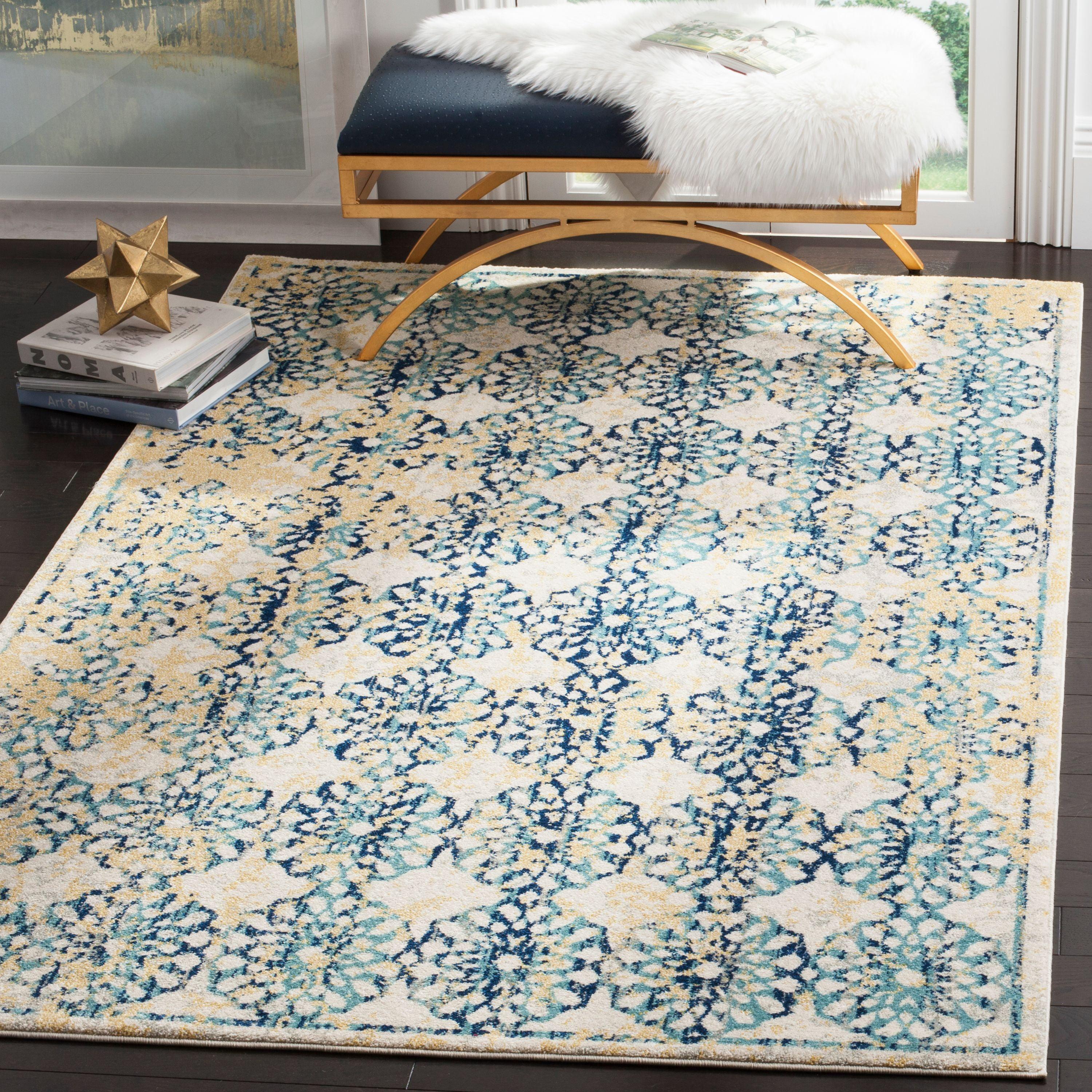 SAFAVIEH Evoke Anselmo Floral Distressed Area Rug, Ivory/Blue, 9' x 12'