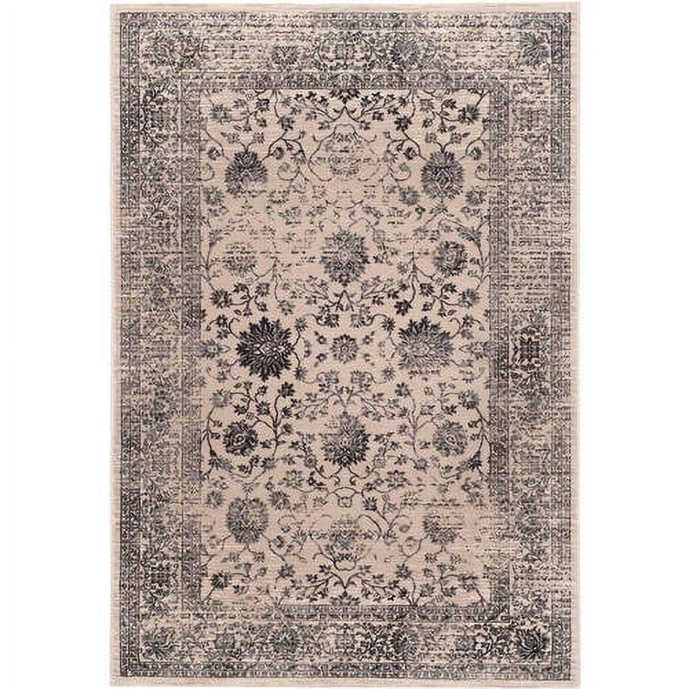 Beige and Blue Floral Reversible Cotton Area Rug, 4' x 6'