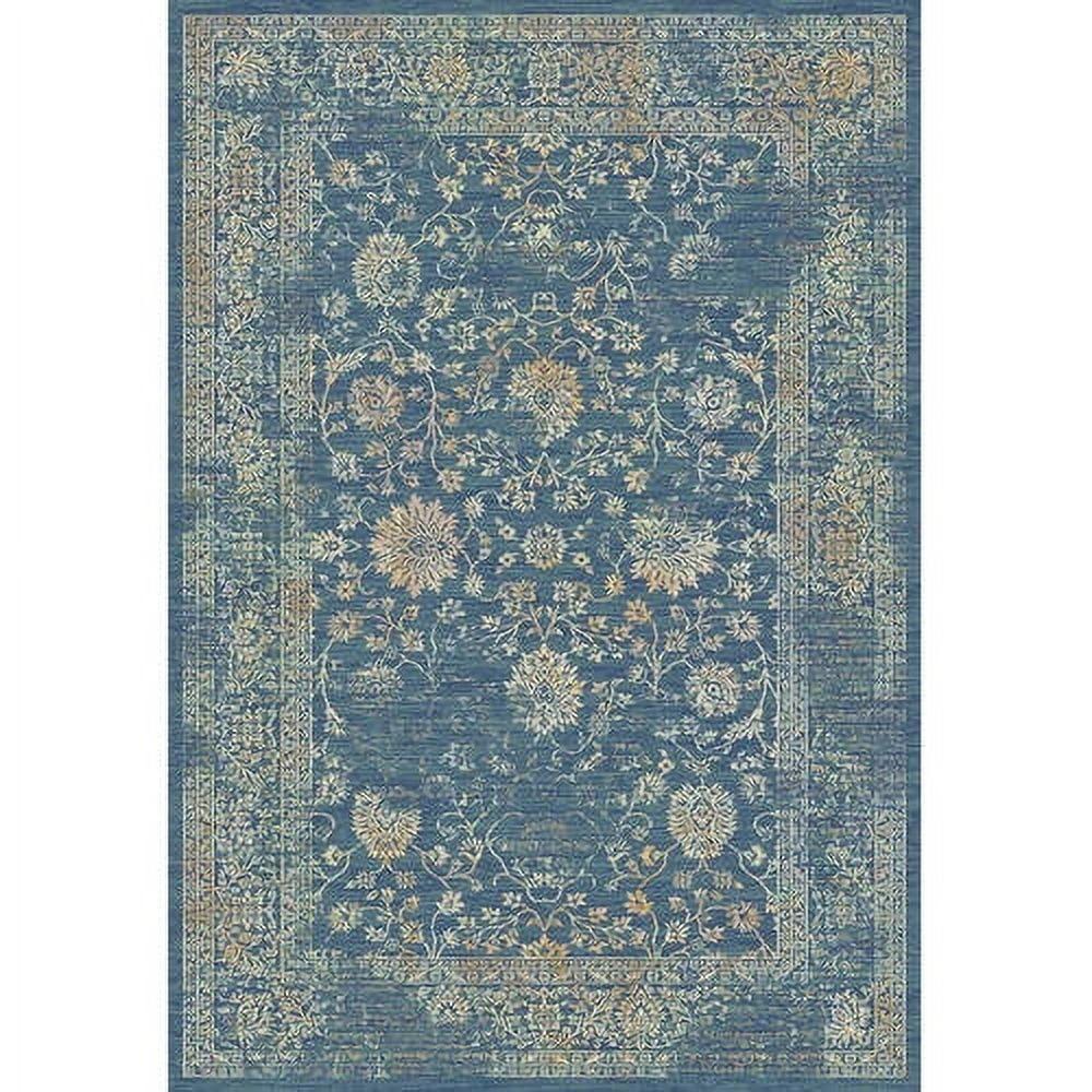 Light Blue and Beige Floral Synthetic Area Rug, 5'1" x 7'6"