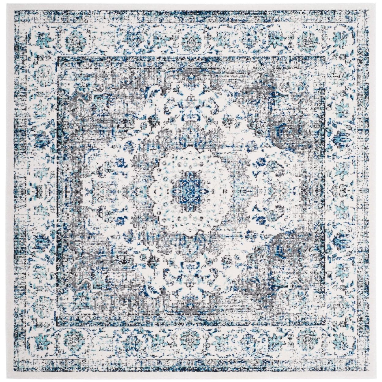 Elegant Gray 3' Square Synthetic Easy-Care Accent Rug