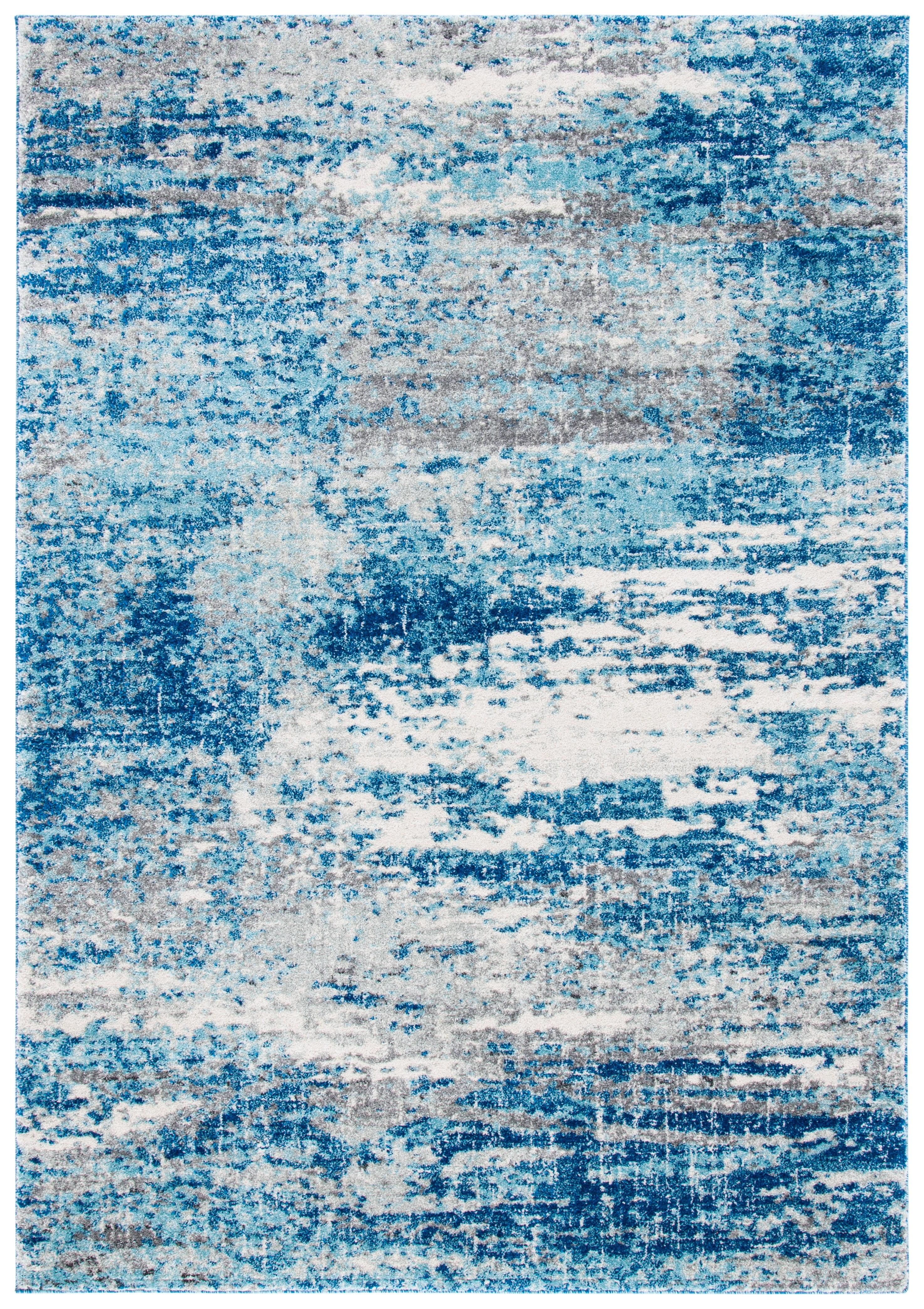 Light Blue and Grey Abstract Synthetic Area Rug