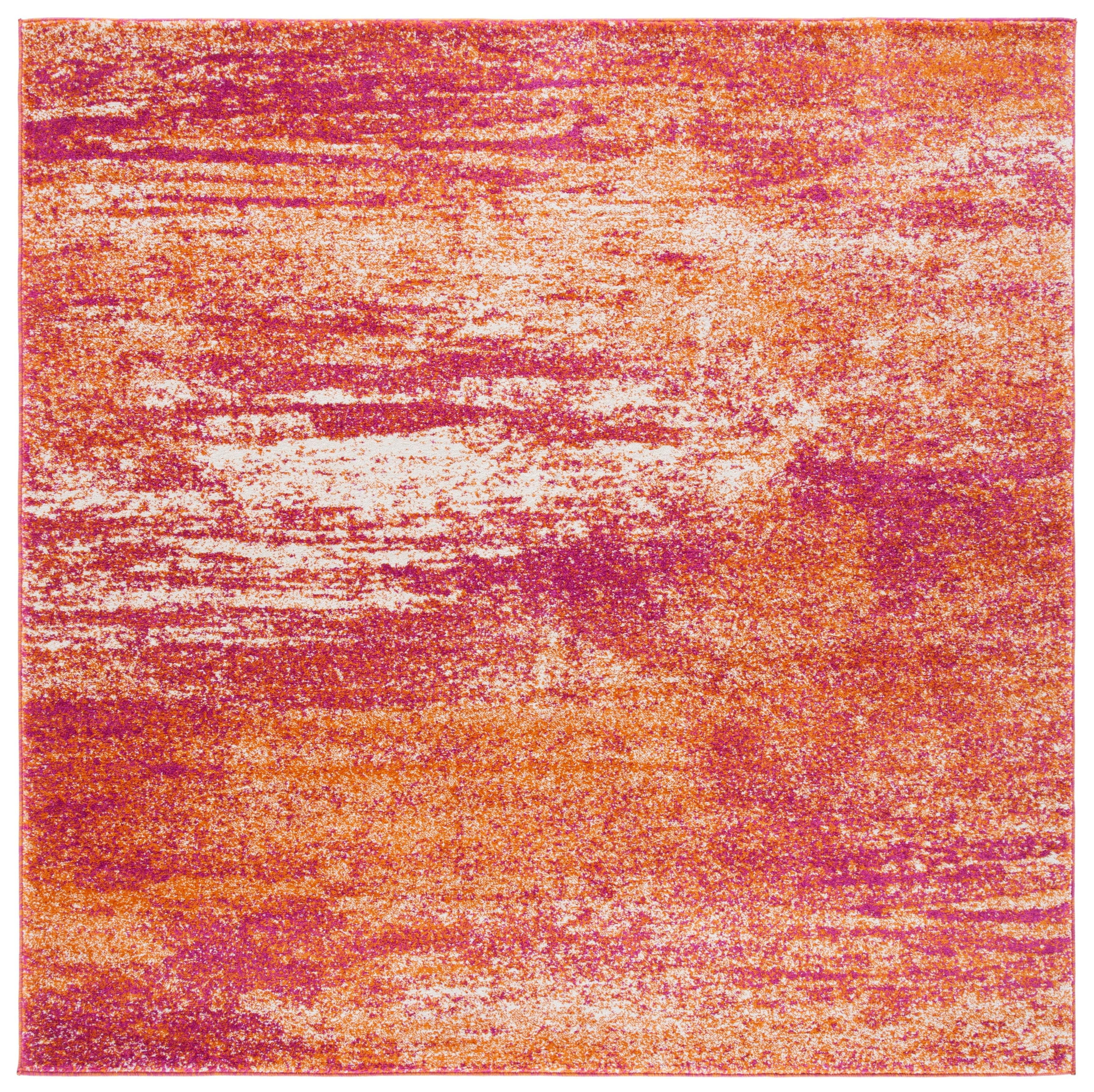 Ivory and Orange Abstract Square Synthetic Area Rug