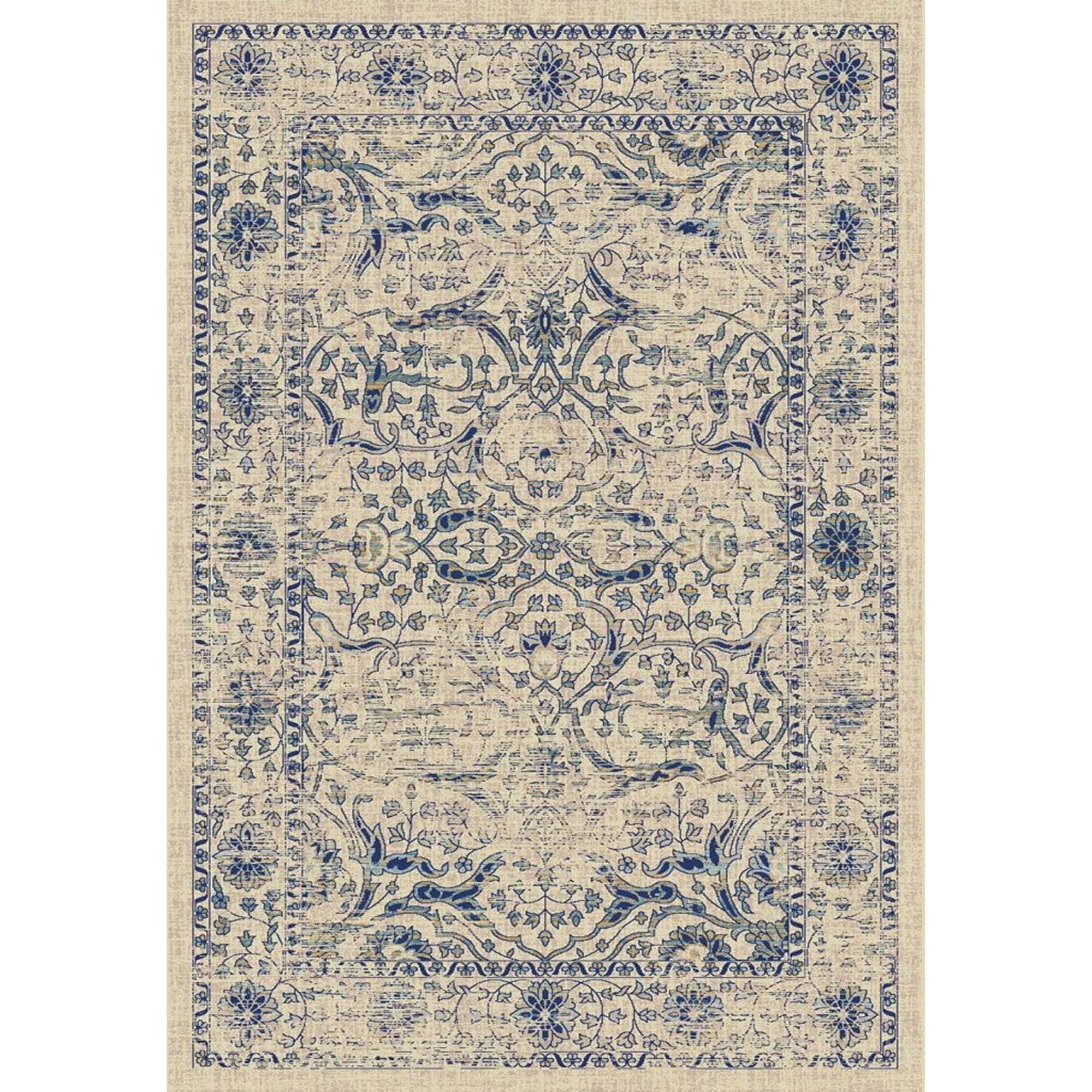 Beige and Blue Cotton Synthetic Stain-Resistant Area Rug