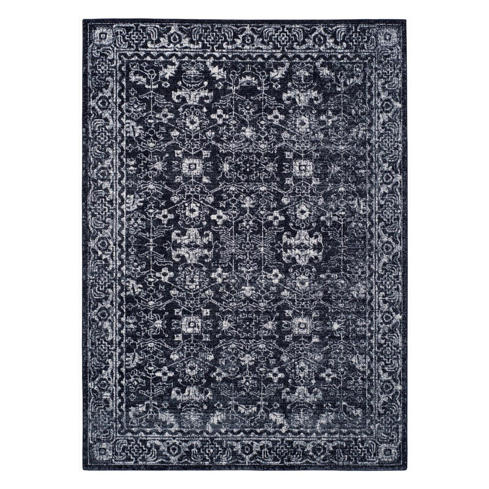 Charcoal and Ivory High Pile Synthetic Rectangular Rug