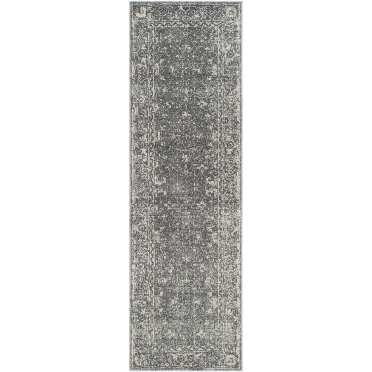 Grey and Ivory High Pile Synthetic Rectangular Rug