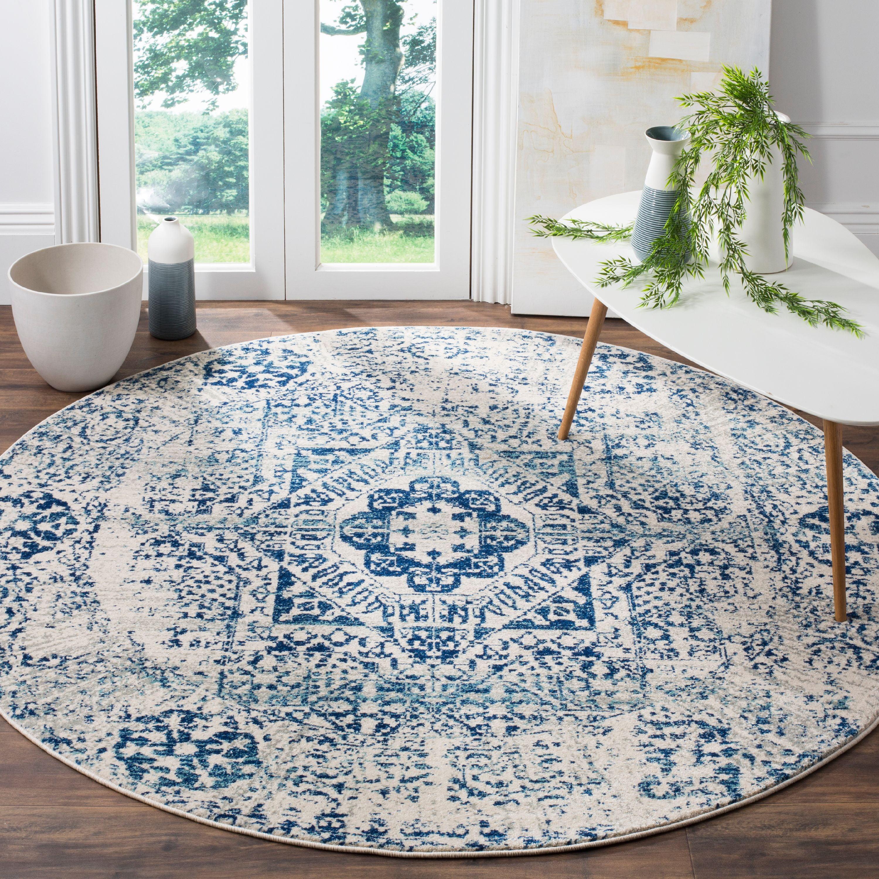 Reversible Hand-Knotted Blue Synthetic 36" Round Rug