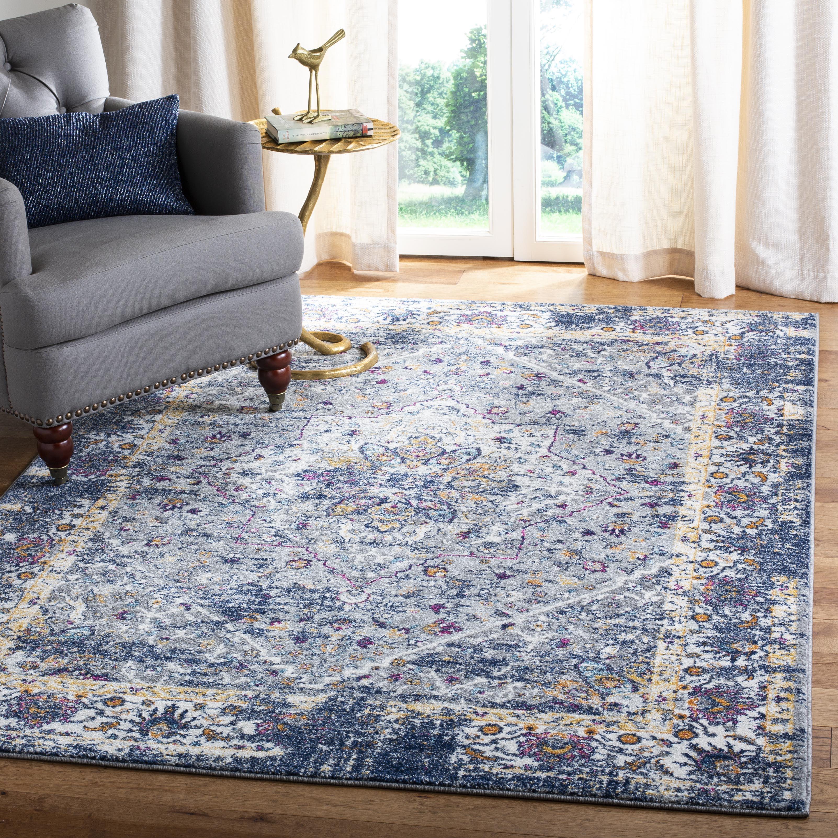 SAFAVIEH Evoke Gracelyn Overdyed Floral Area Rug, Grey/Navy, 9' x 12'