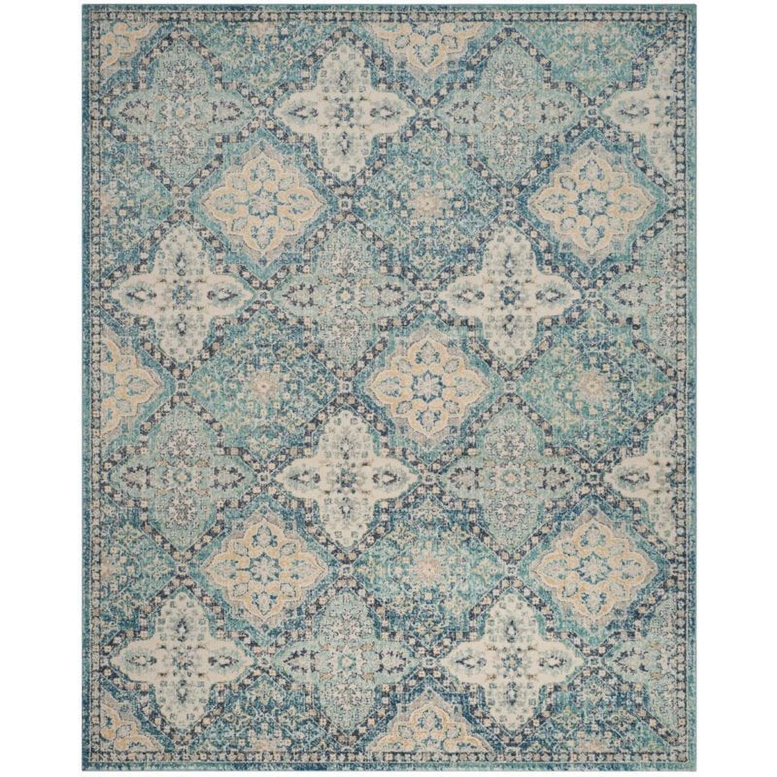 Light Blue and Ivory Damask Area Rug, 5'1" x 7'6"