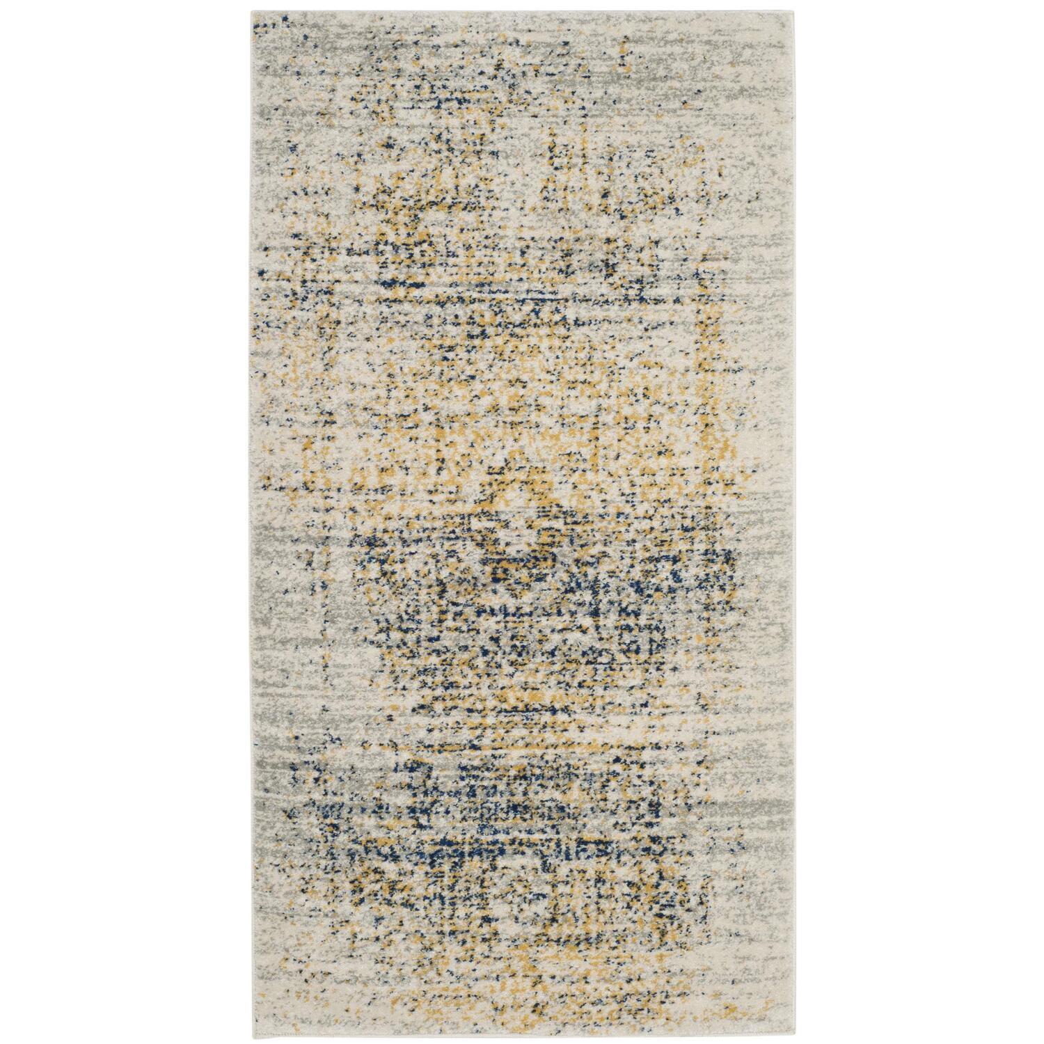 Ivory and Blue High Pile Synthetic Area Rug, 12' x 15'