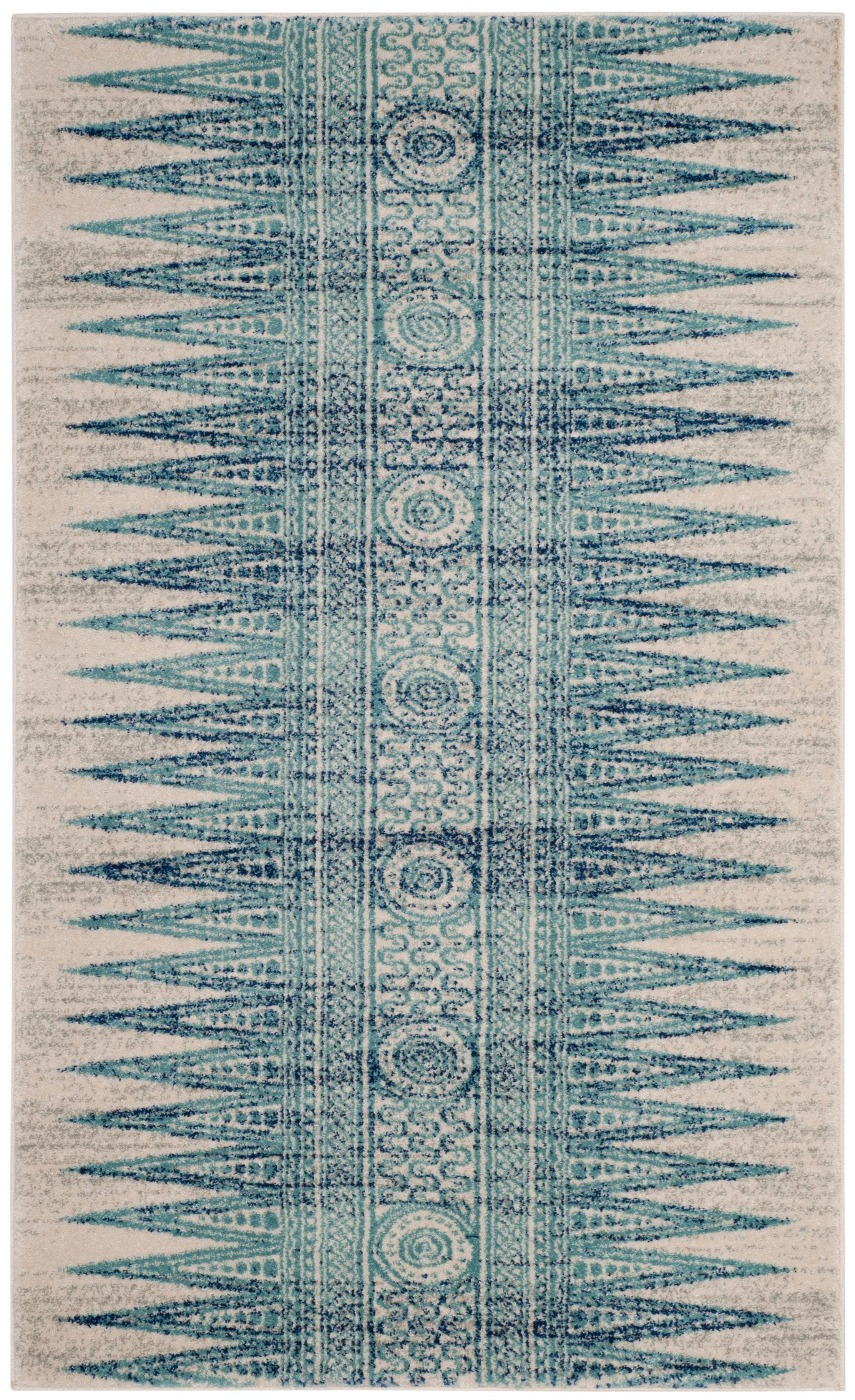 Evoke EVK226 Power Loomed Accent Rug Ivory / Turquoise 2'-2" X 4' - Safavieh.