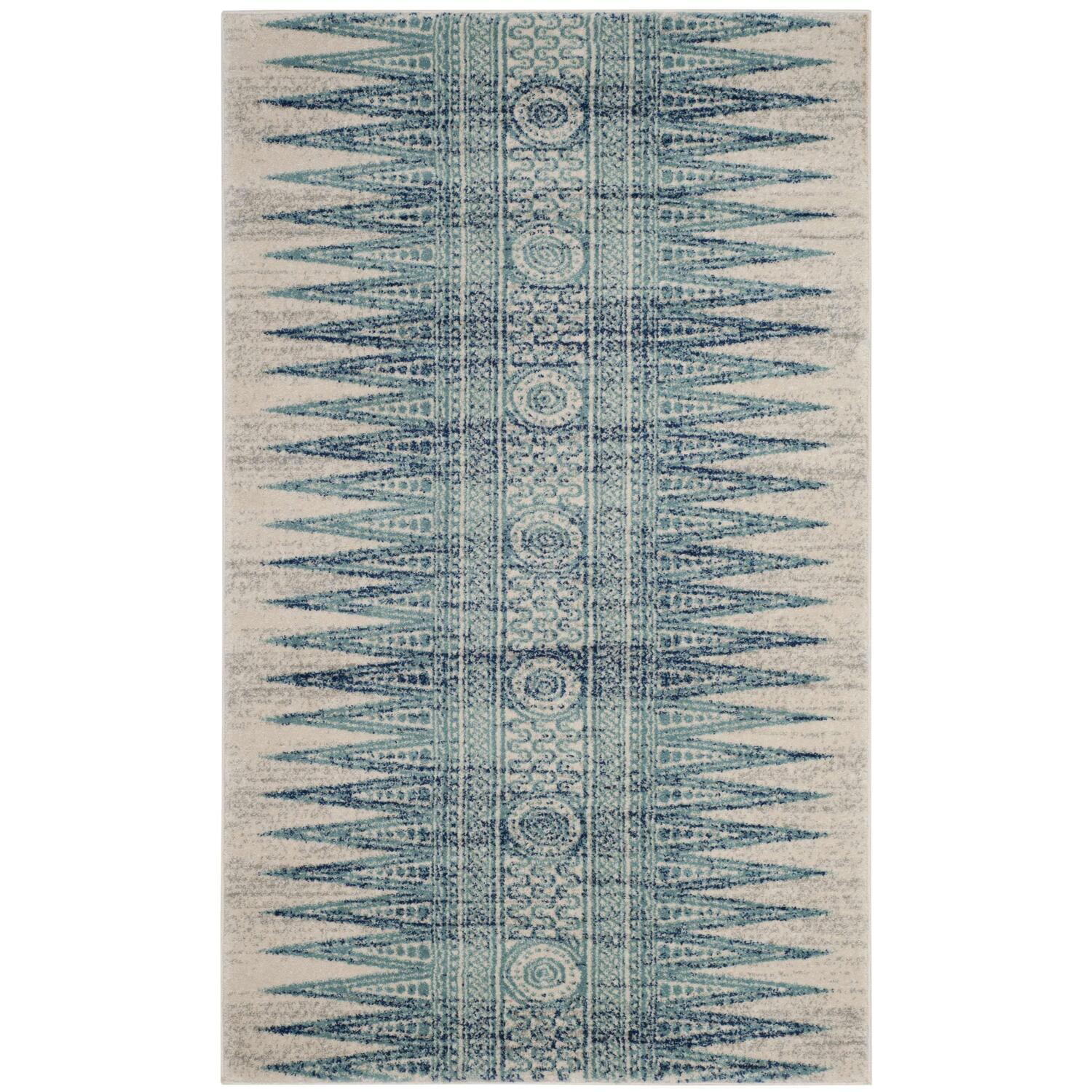 Evoke EVK226 Power Loomed Accent Rug Ivory / Turquoise 3' X 5' - Safavieh.