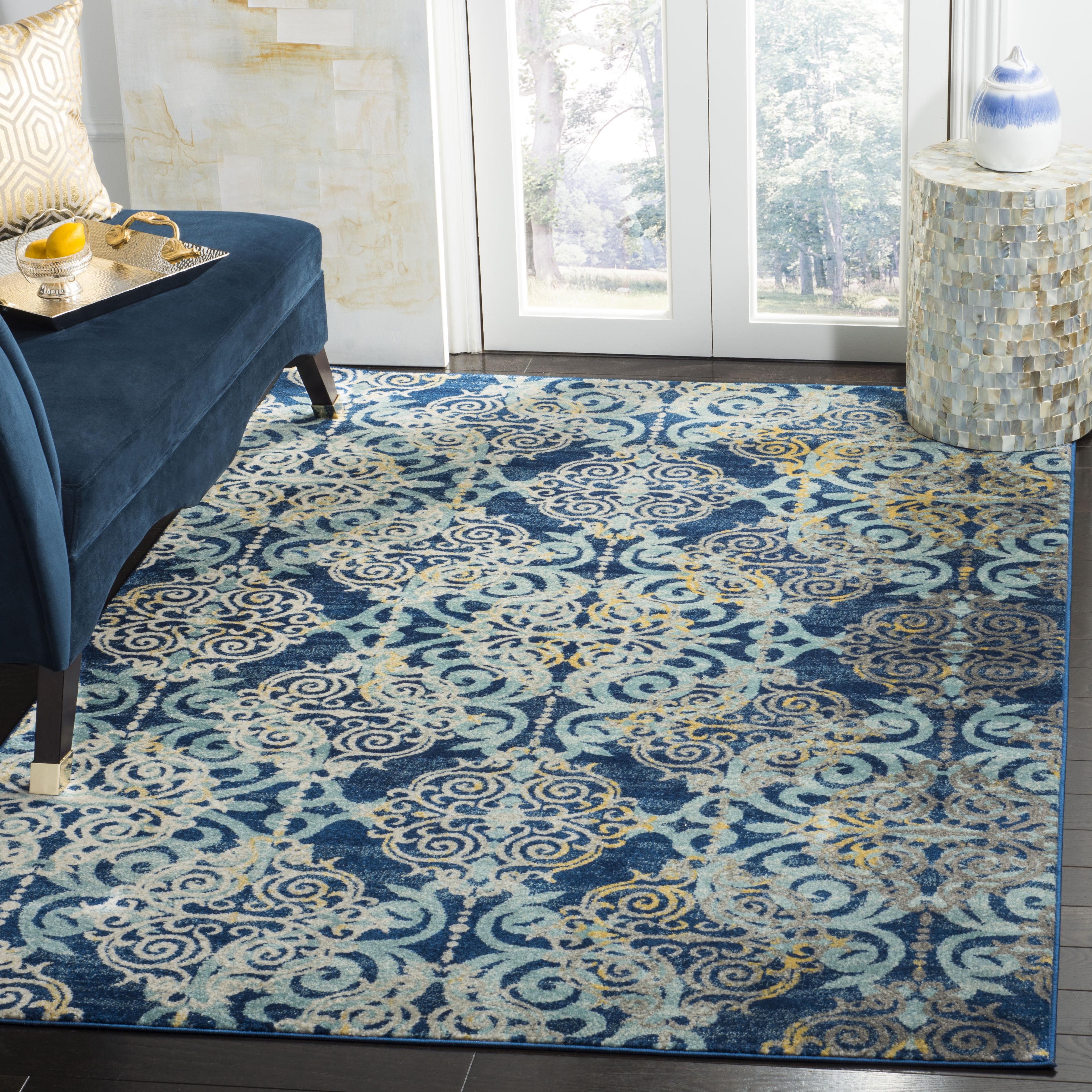 SAFAVIEH Evoke Keith Damask Area Rug, Royal/Light Blue, 9' x 12'