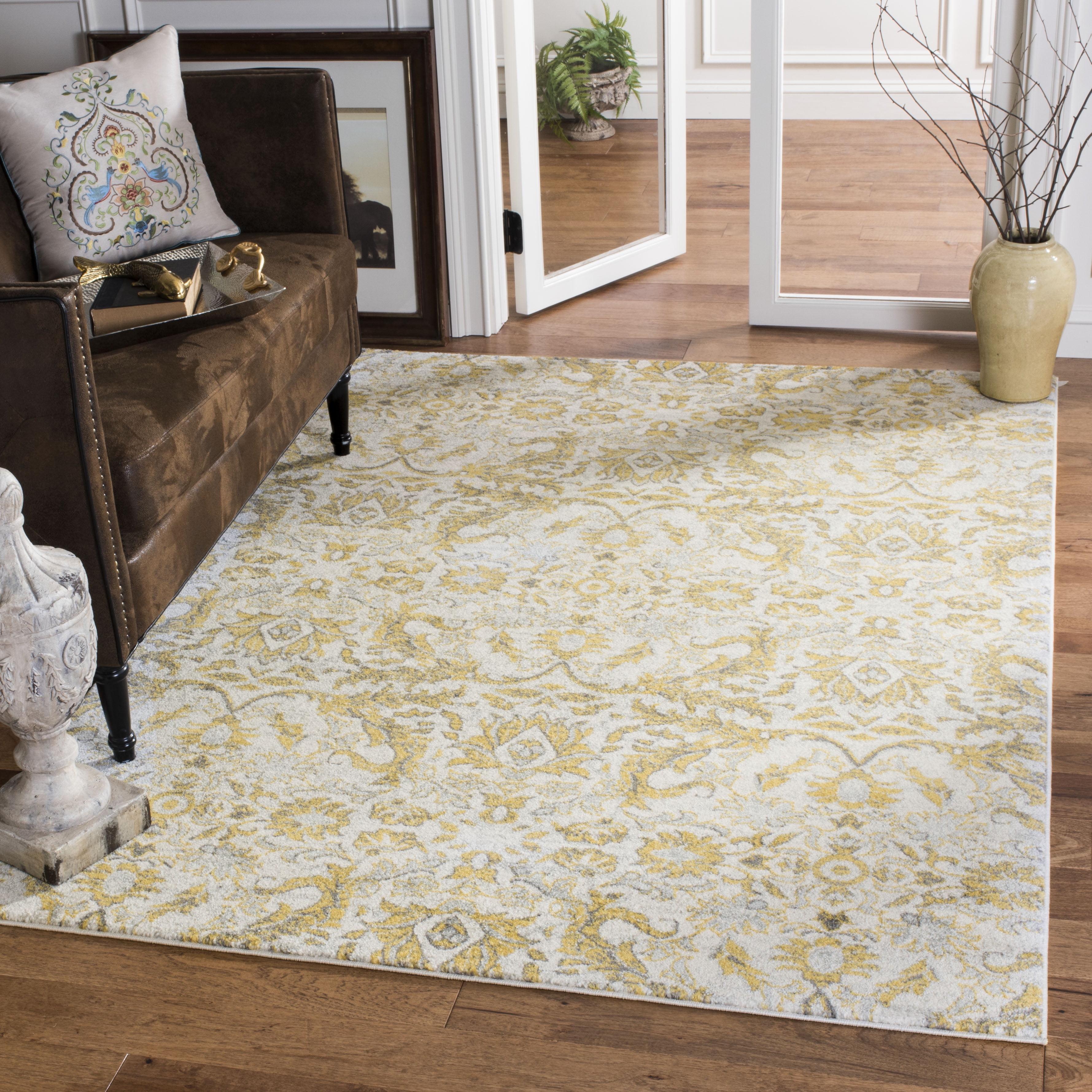 Elegant Ivory Gold 10' x 14' Hand-Knotted Synthetic Area Rug