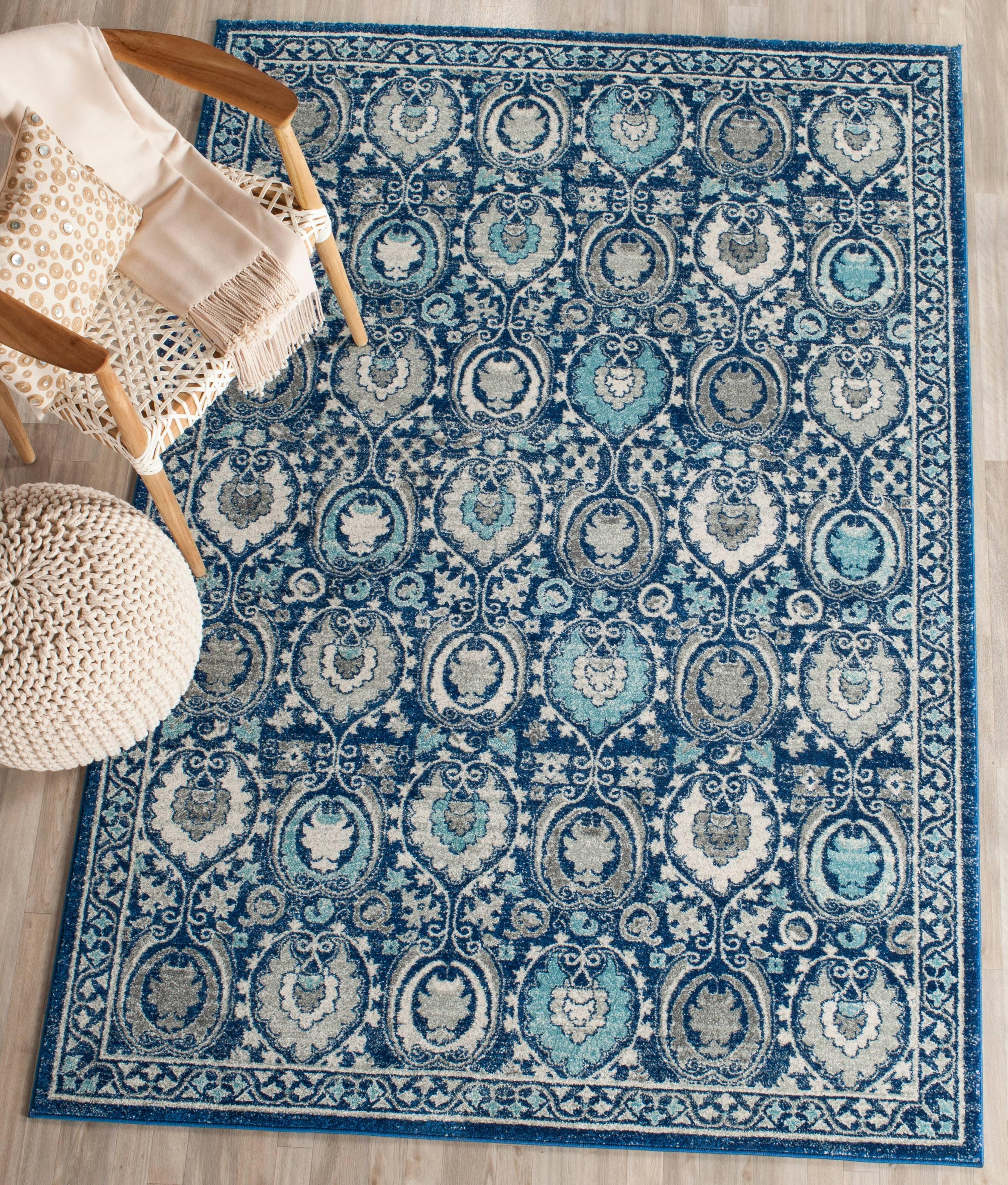 Evoke EVK251 Power Loomed Area Rug - Blue/Ivory - 11'x15' - Safavieh.