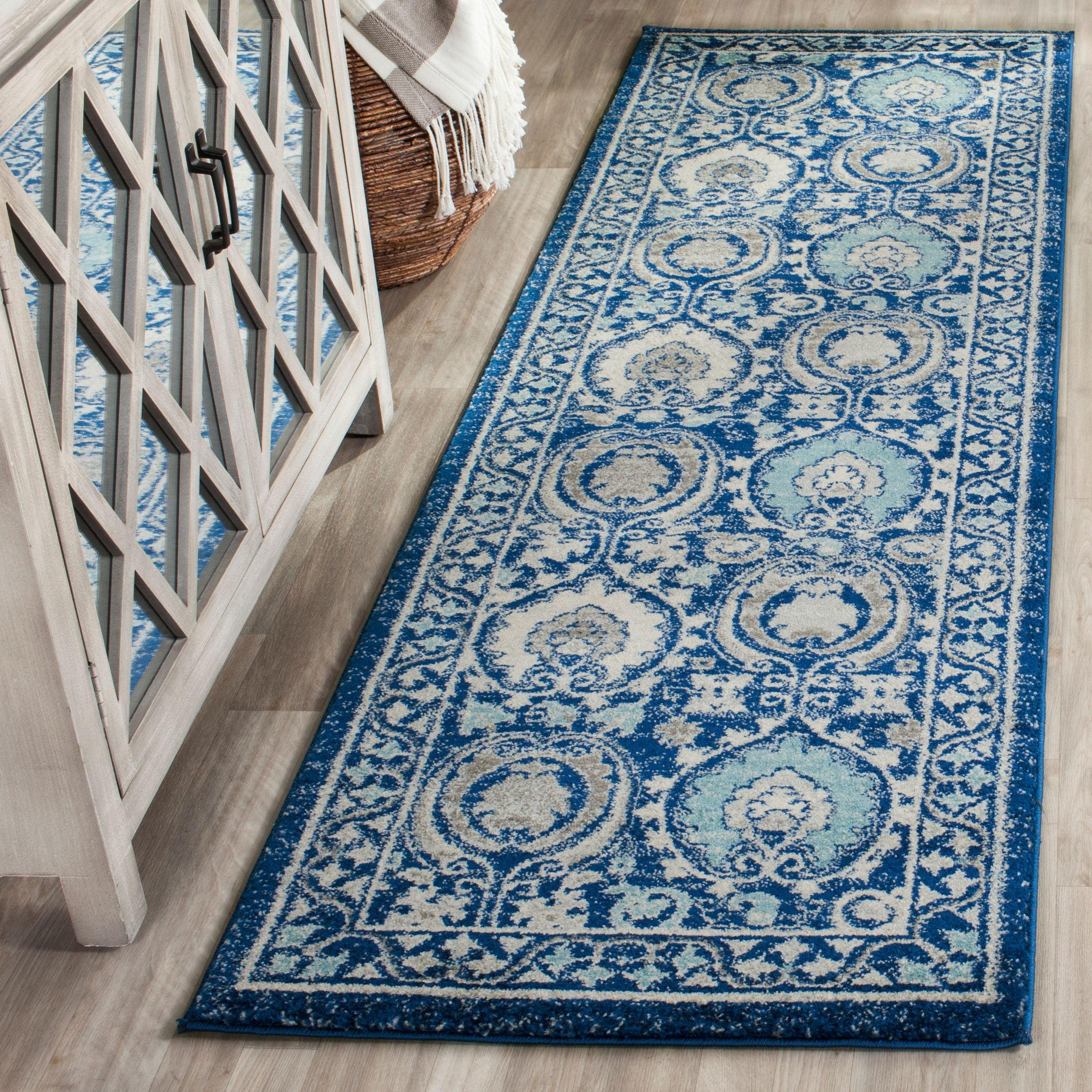 Evoke EVK251 Power Loomed Runner Rug - Blue/Ivory - 2'2"x7' - Safavieh.