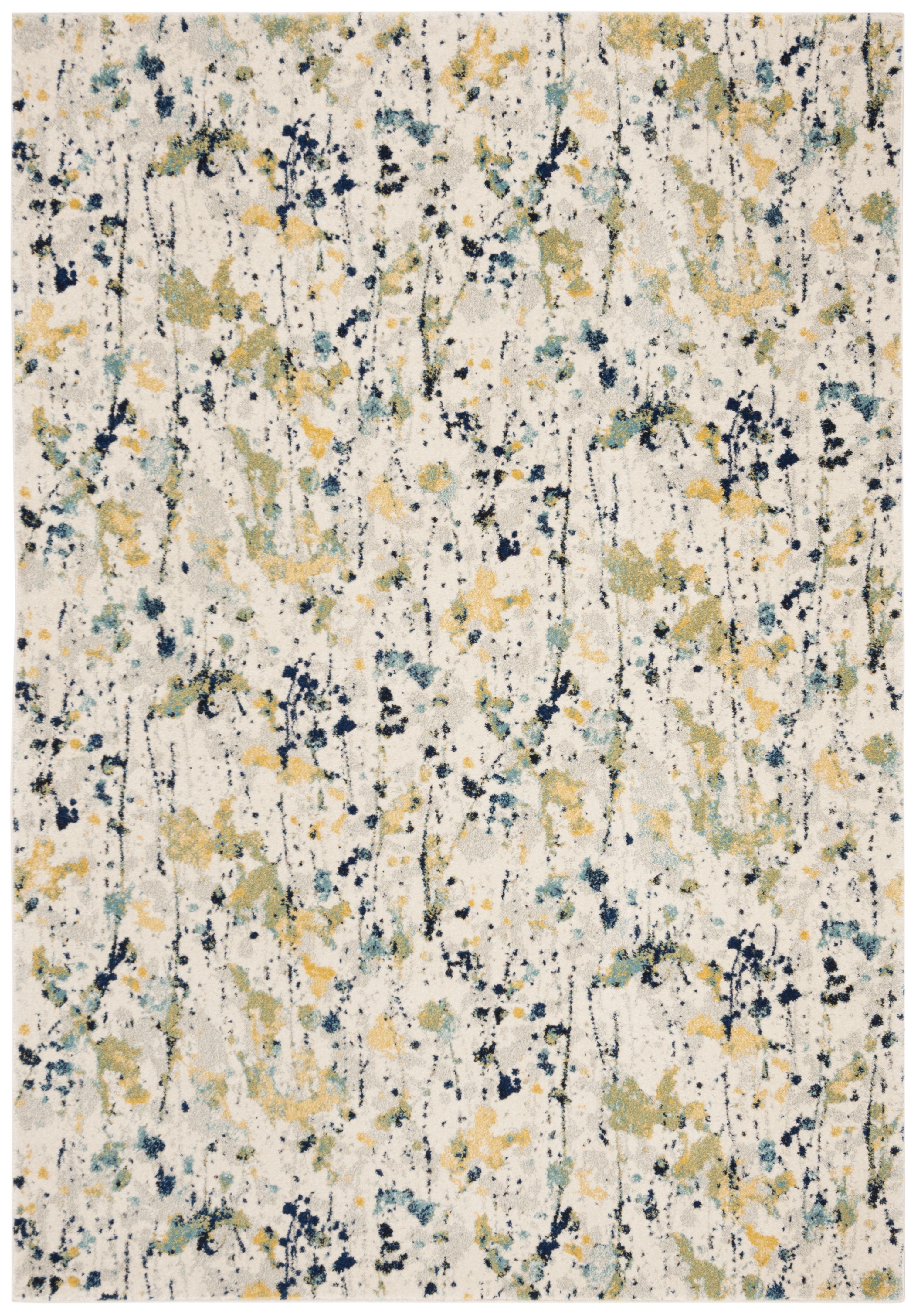 Ivory and Yellow Speckled Print Square Area Rug