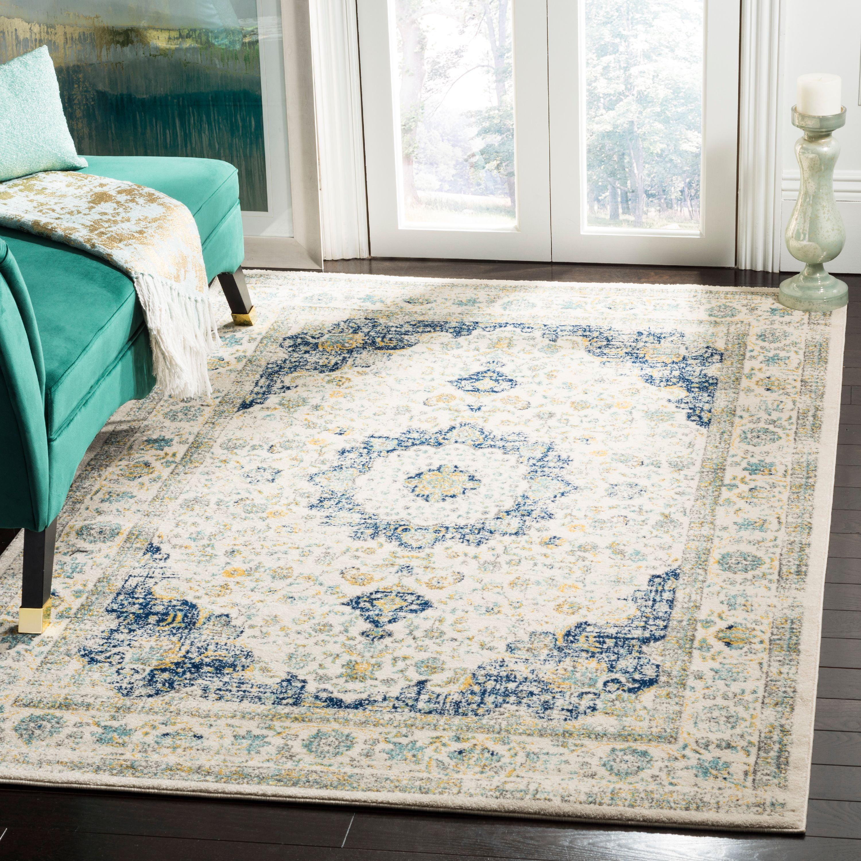 Evoke EVK220 Power Loomed Area Rug - Ivory/Blue - 10'x14' - Safavieh.