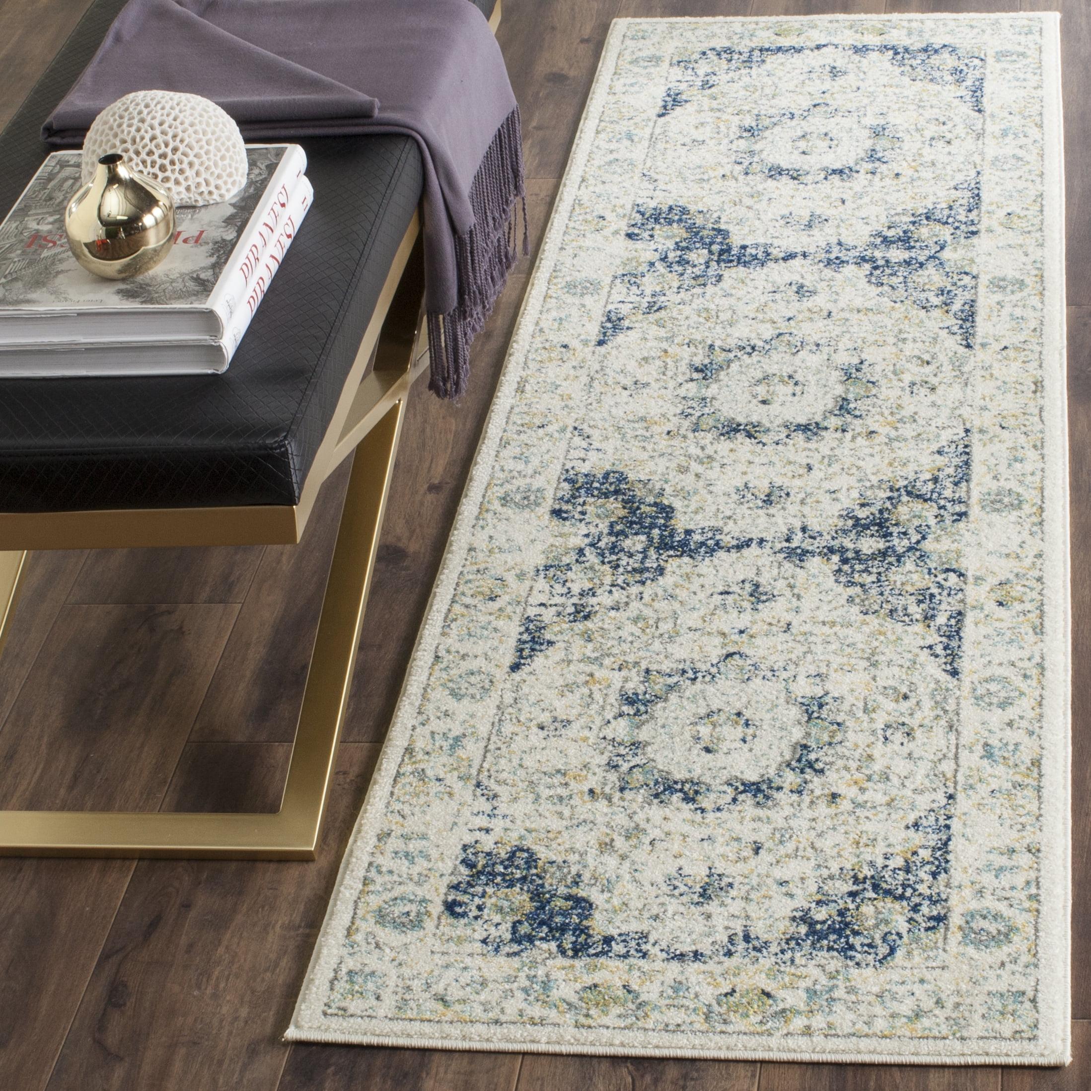 Evoke EVK220 Power Loomed Runner Rug - Ivory/Blue - 2'2"x9' - Safavieh.