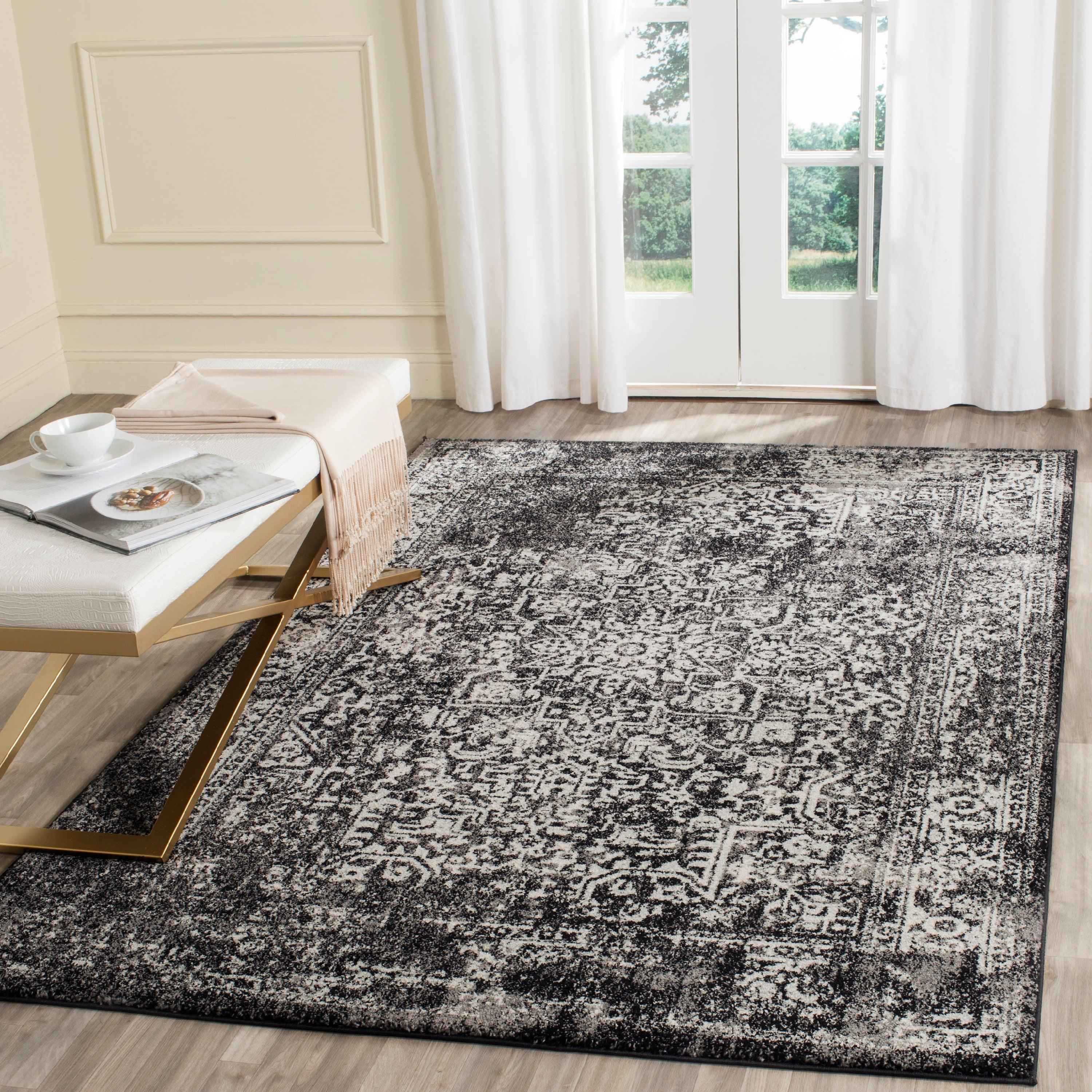 Reversible Black/Grey Synthetic 5' x 7' Easy-Care Area Rug