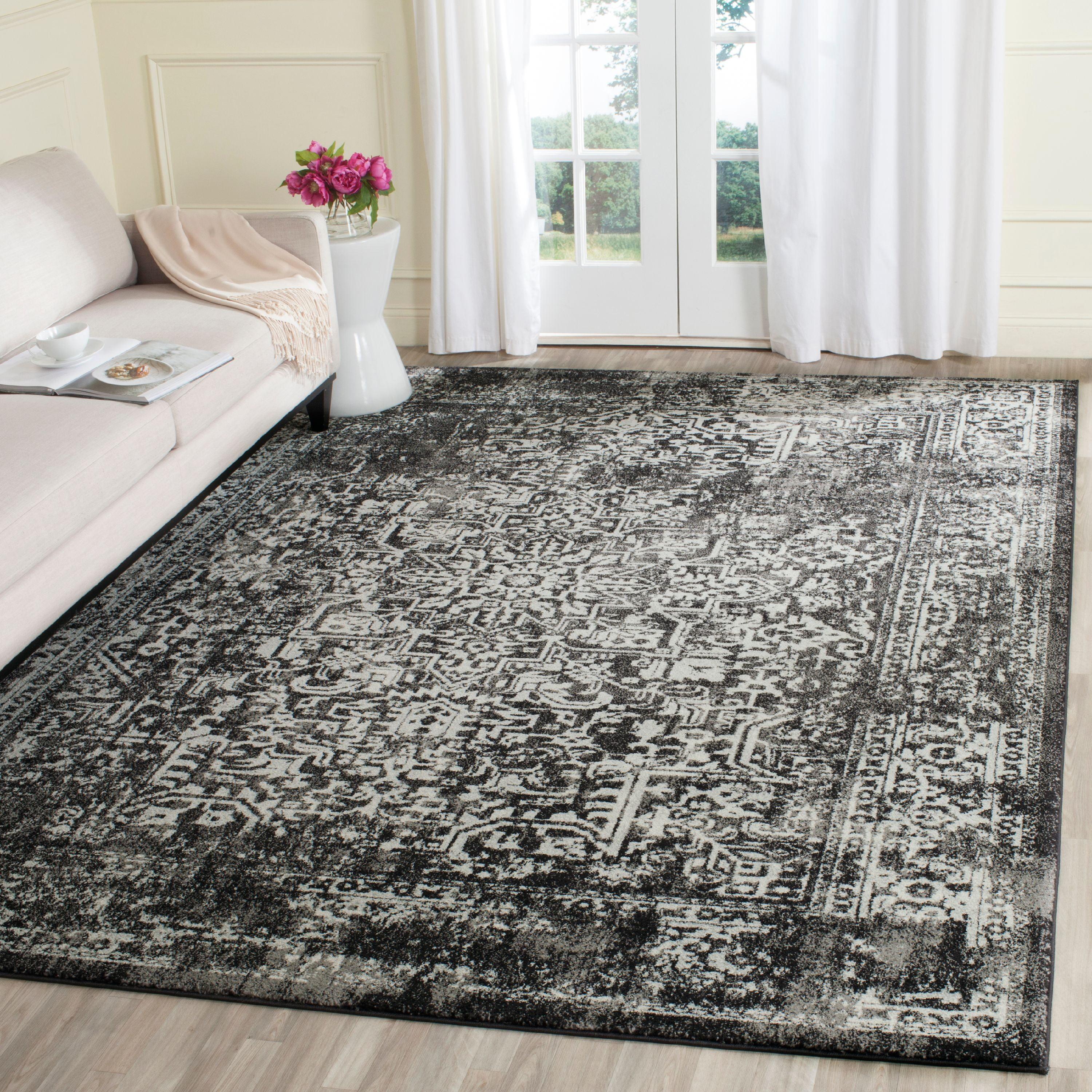 SAFAVIEH Evoke Trena Traditional Distressed Area Rug, Black/Grey, 9' x 12'