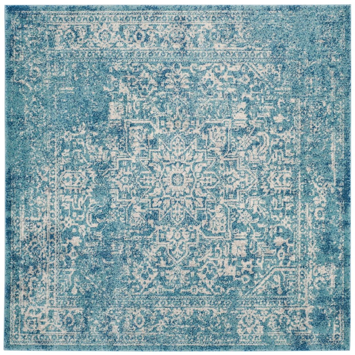 Reversible Blue and Ivory Square Synthetic Area Rug - 9'x9'