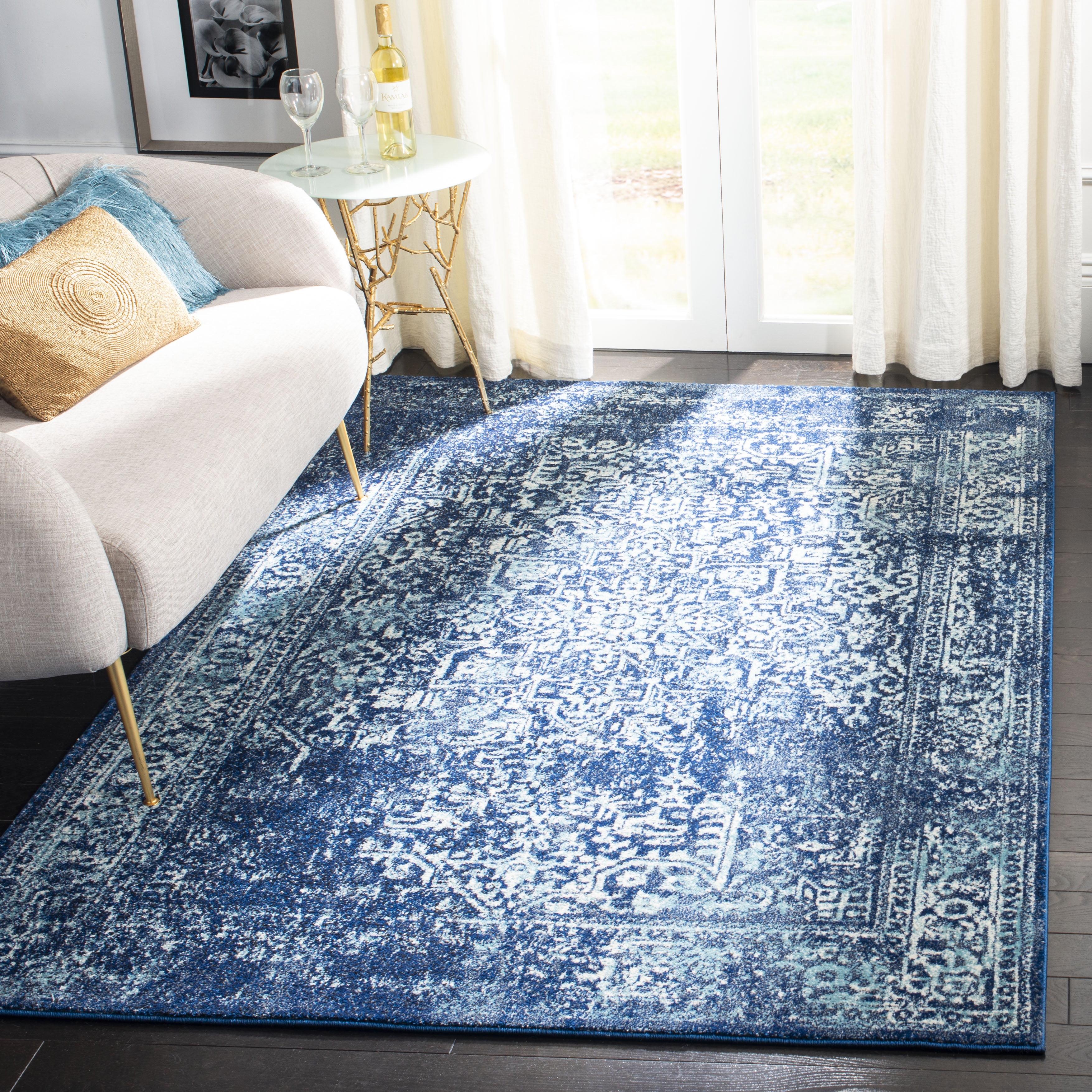 Navy and Ivory Square Synthetic Hand-Knotted Area Rug