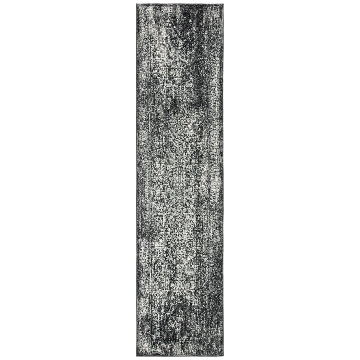 Reversible Black and Grey Easy-Care Synthetic Runner Rug - 2'2" x 11'