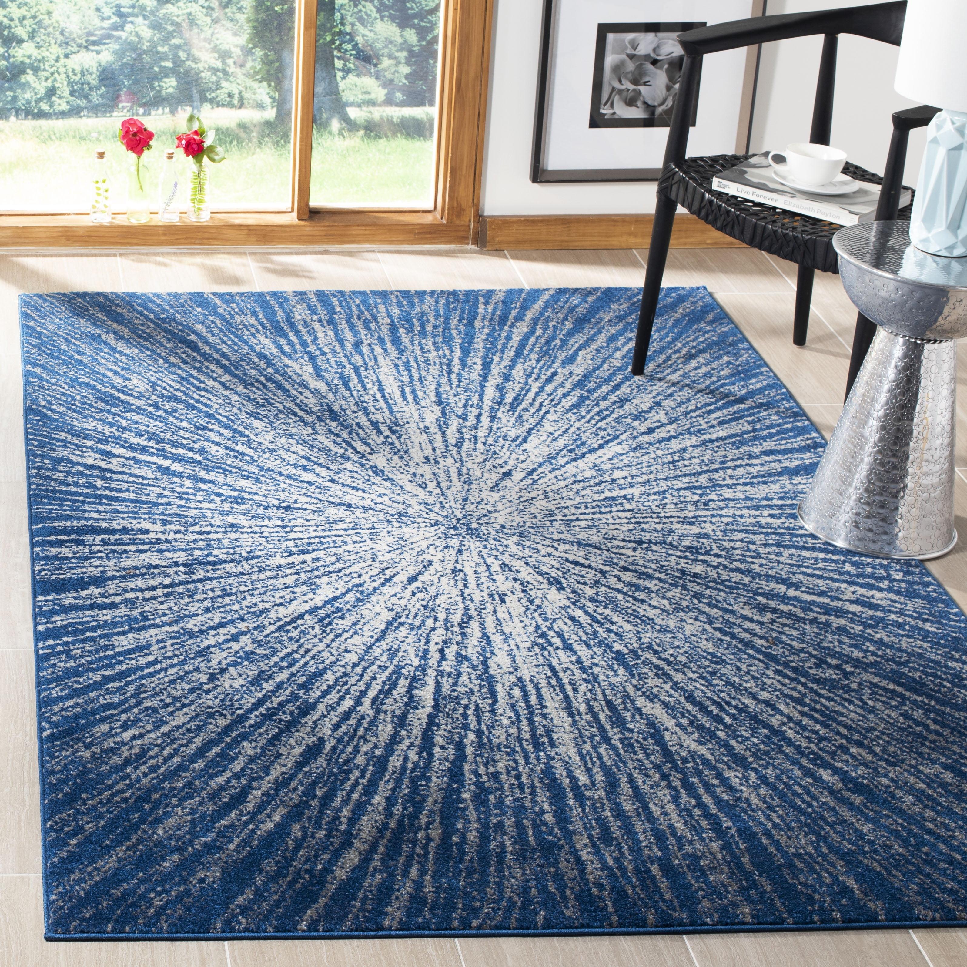 SAFAVIEH Evoke Vana Abstract Sunburst Area Rug, Navy/Ivory, 6'7" x 6'7" Square