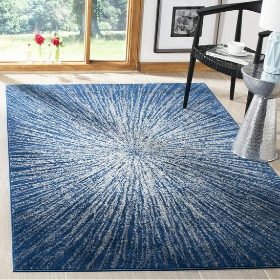 SAFAVIEH Evoke Vana Abstract Sunburst Area Rug, Navy/Ivory, 6'7" x 6'7" Square