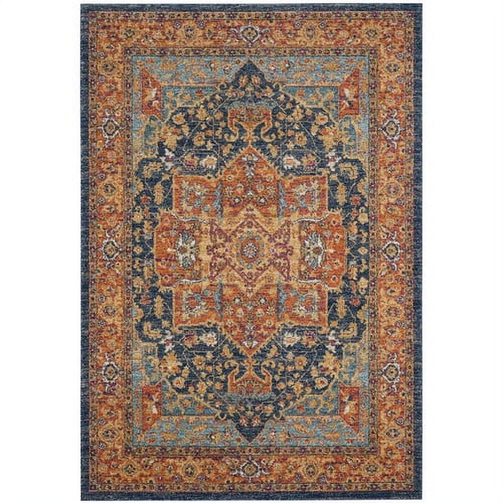 Reversible Hand-Knotted Blue and Orange Synthetic Area Rug - 2'2" X 4'