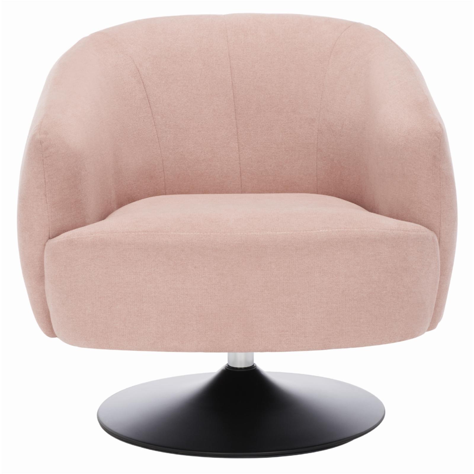Blush Velvet Swivel Barrel Accent Chair with Wood Detailing