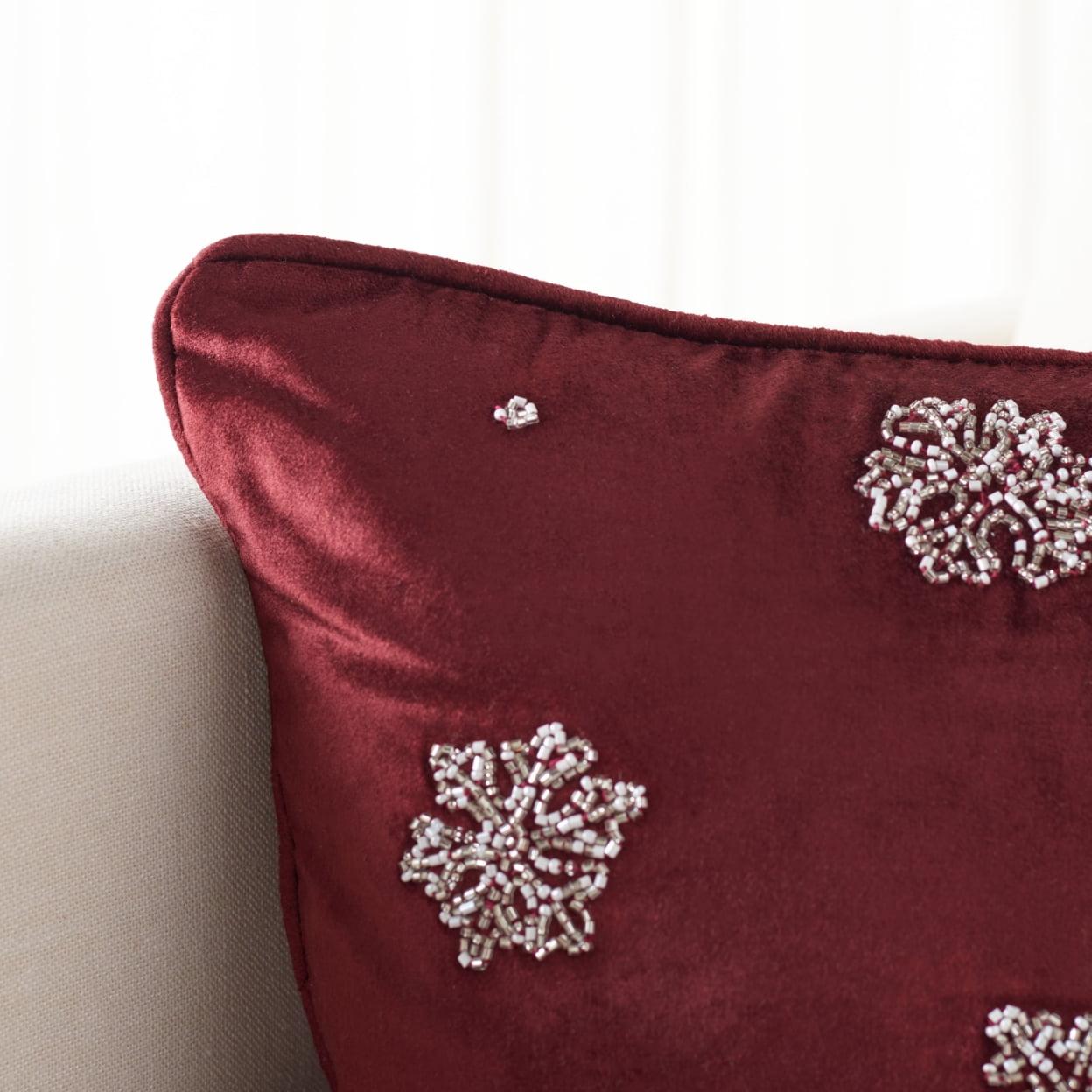 White Embroidered Rectangular Snowflake Throw Pillow